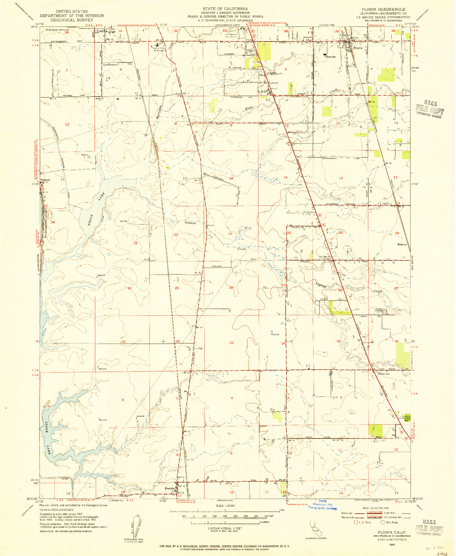 USGS 1:24000-SCALE QUADRANGLE FOR FLORIN, CA 1953