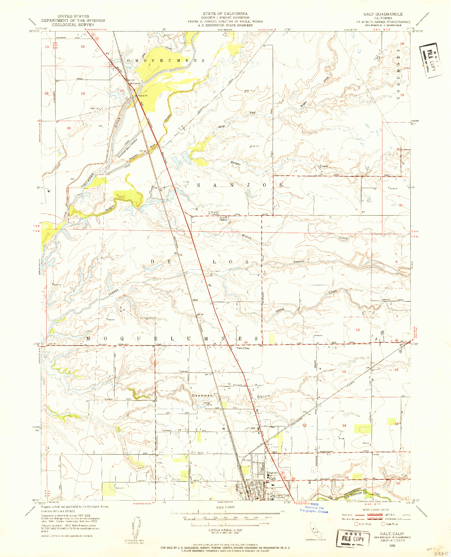 USGS 1:24000-SCALE QUADRANGLE FOR GALT, CA 1953