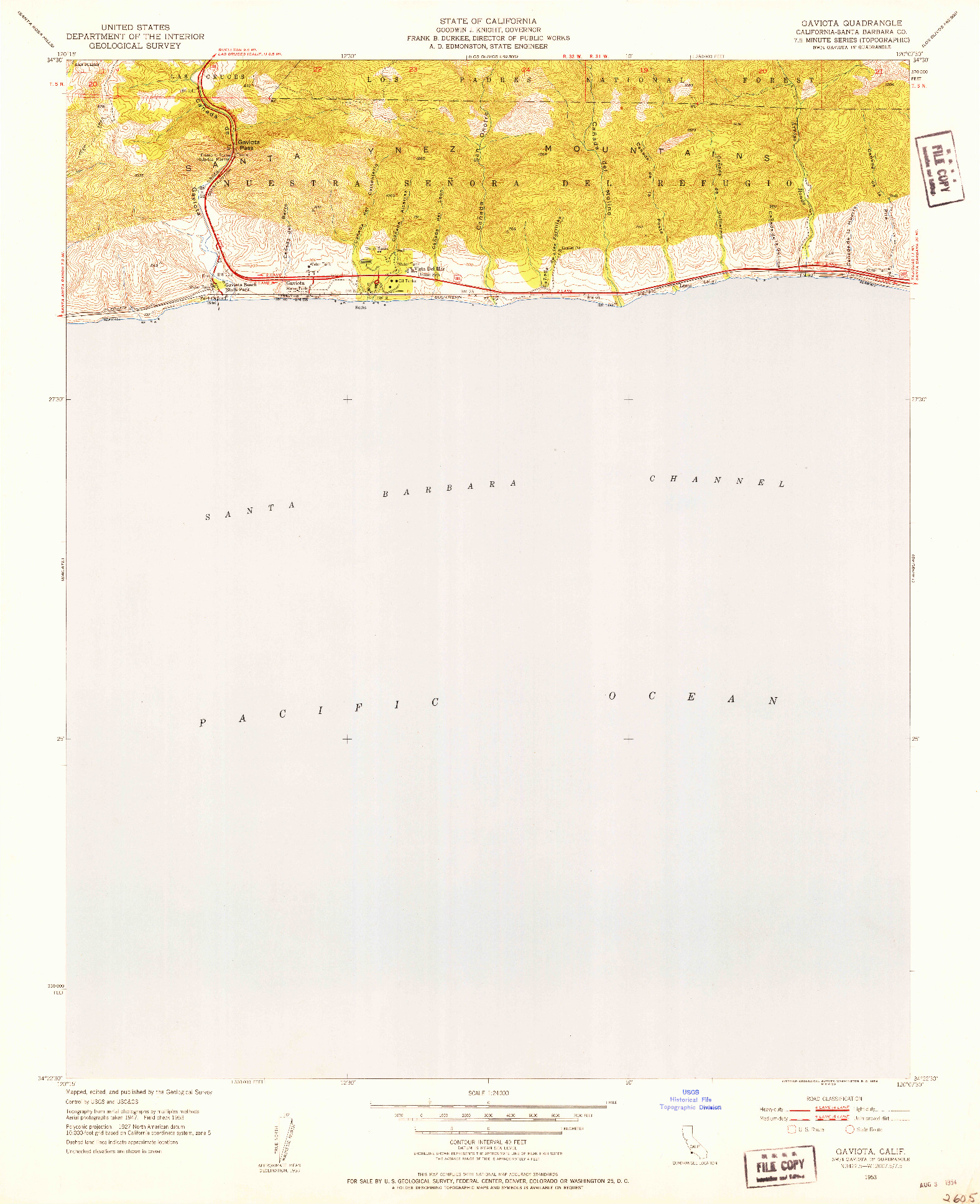 USGS 1:24000-SCALE QUADRANGLE FOR GAVIOTA, CA 1953
