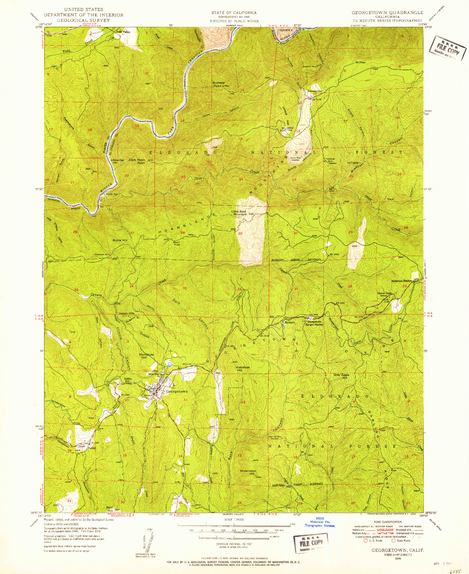 USGS 1:24000-SCALE QUADRANGLE FOR GEORGETOWN, CA 1949