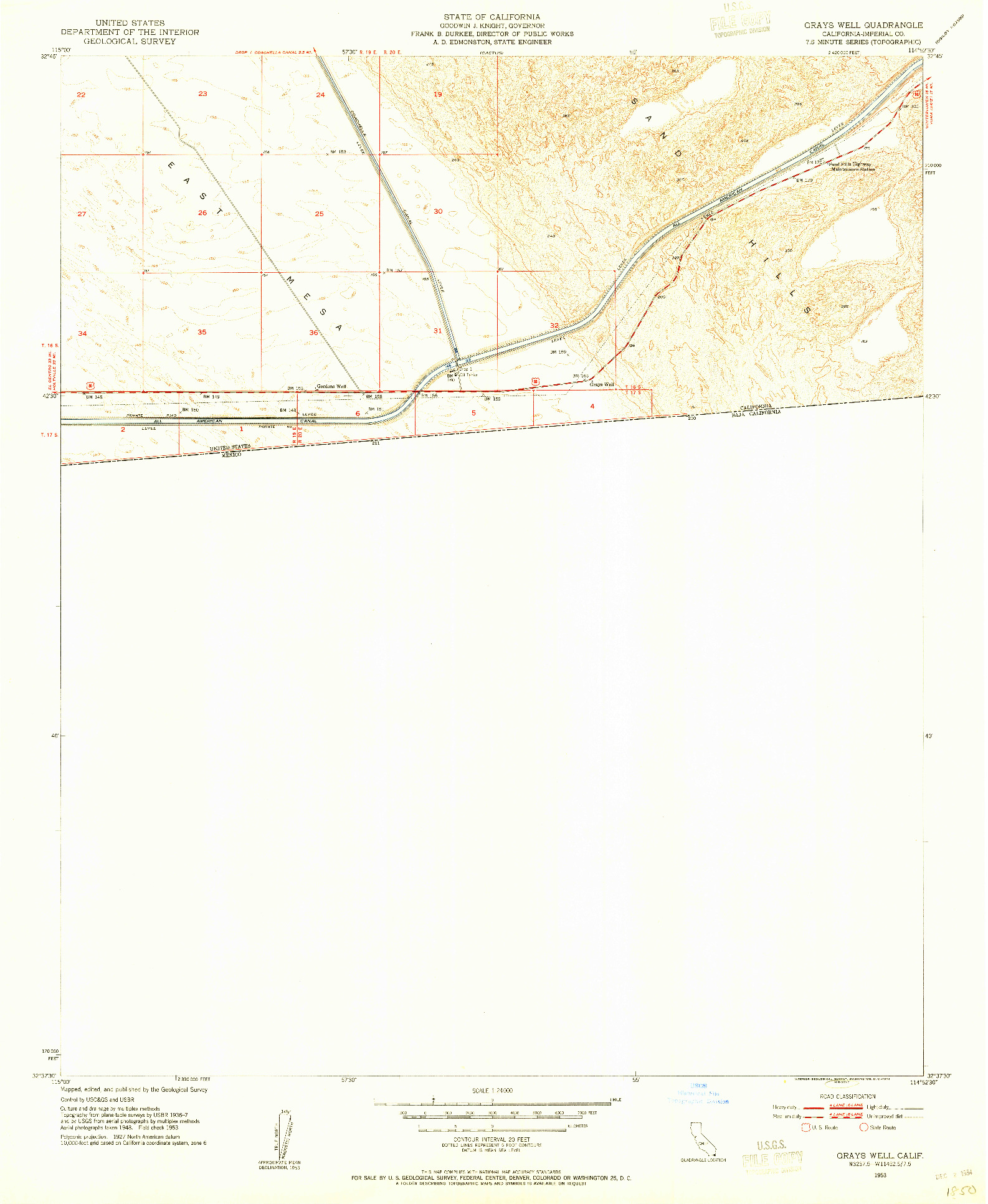 USGS 1:24000-SCALE QUADRANGLE FOR GRAYS WELL, CA 1953