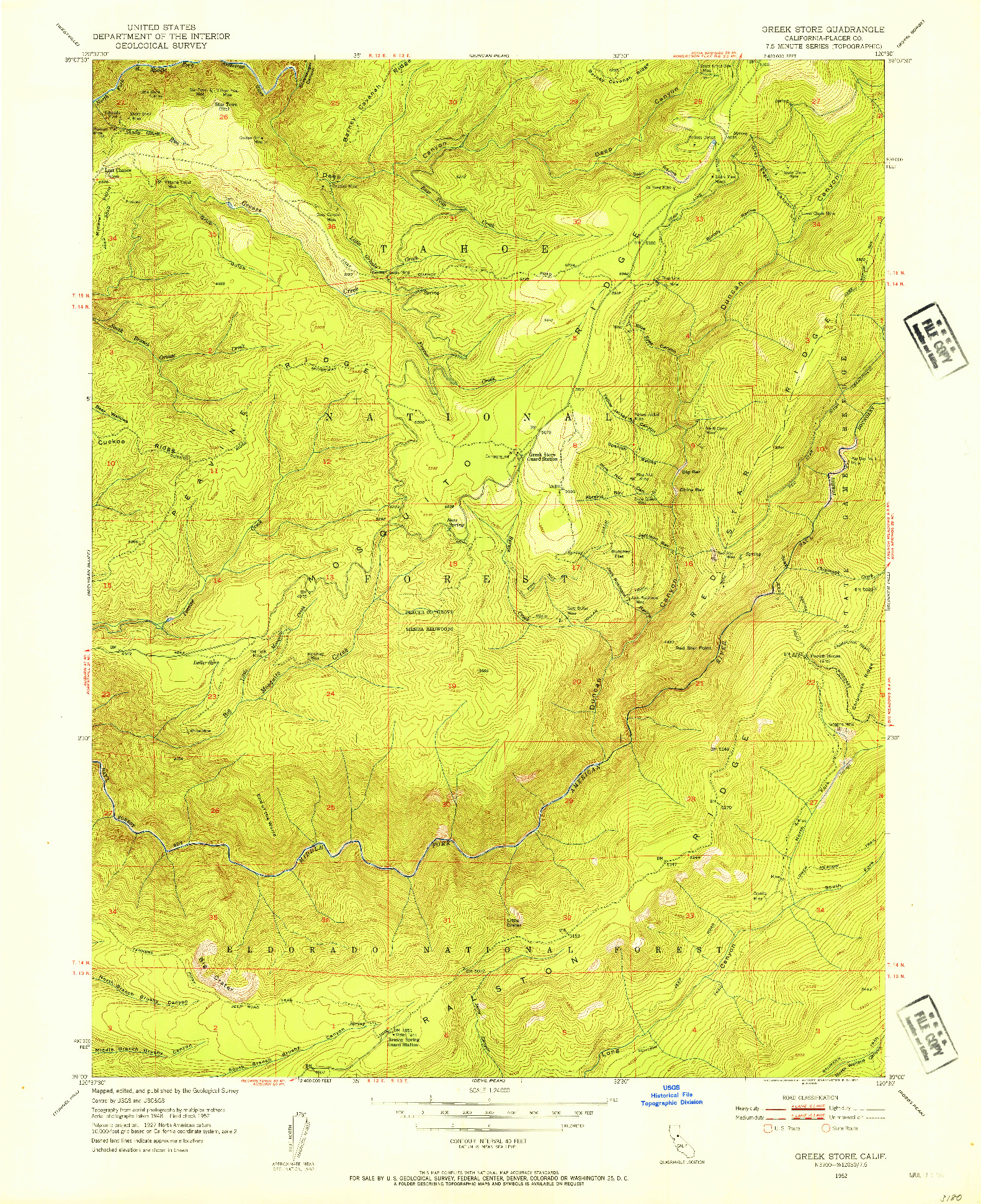 USGS 1:24000-SCALE QUADRANGLE FOR GREEK STORE, CA 1952