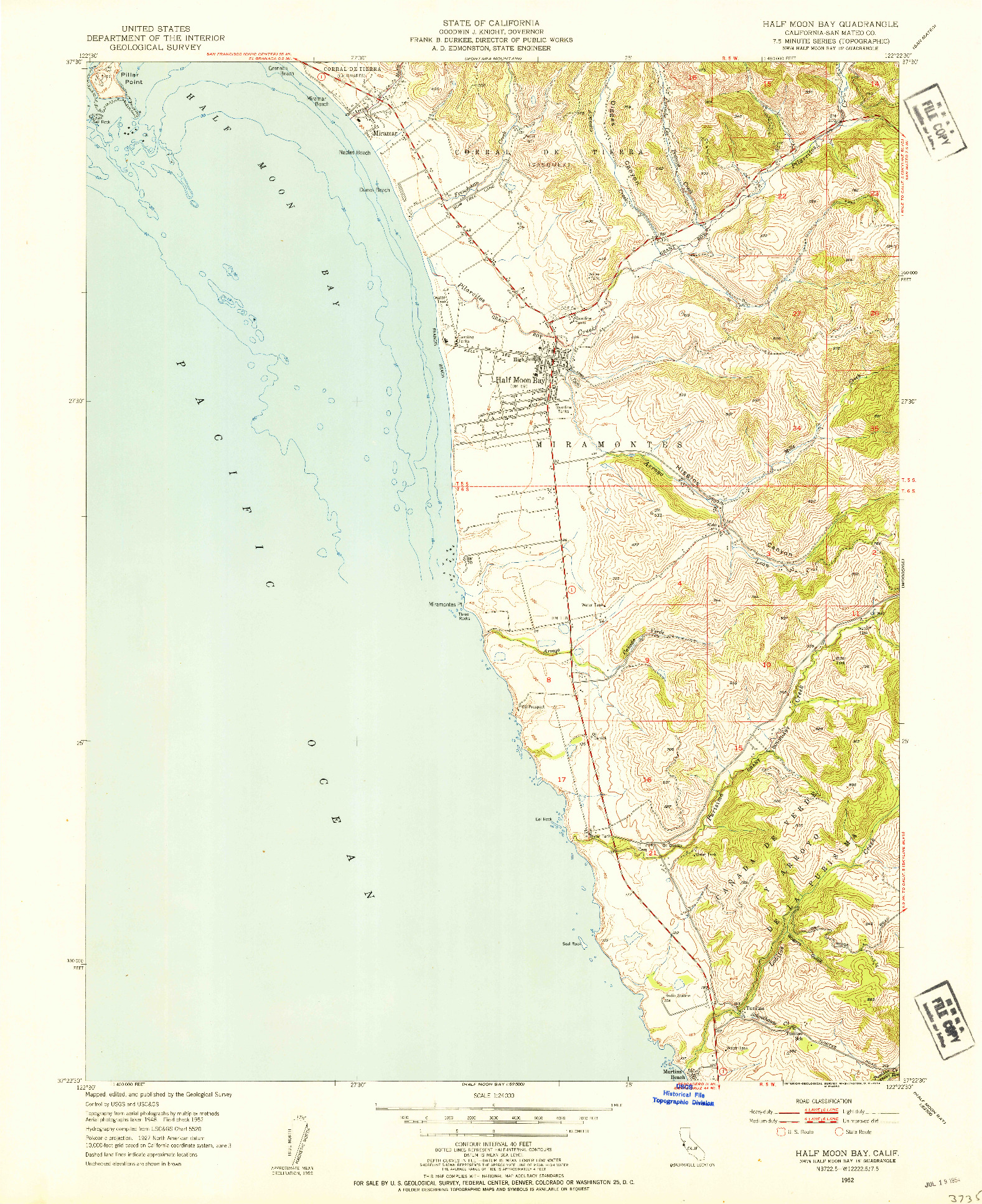 USGS 1:24000-SCALE QUADRANGLE FOR HALF MOON BAY, CA 1952