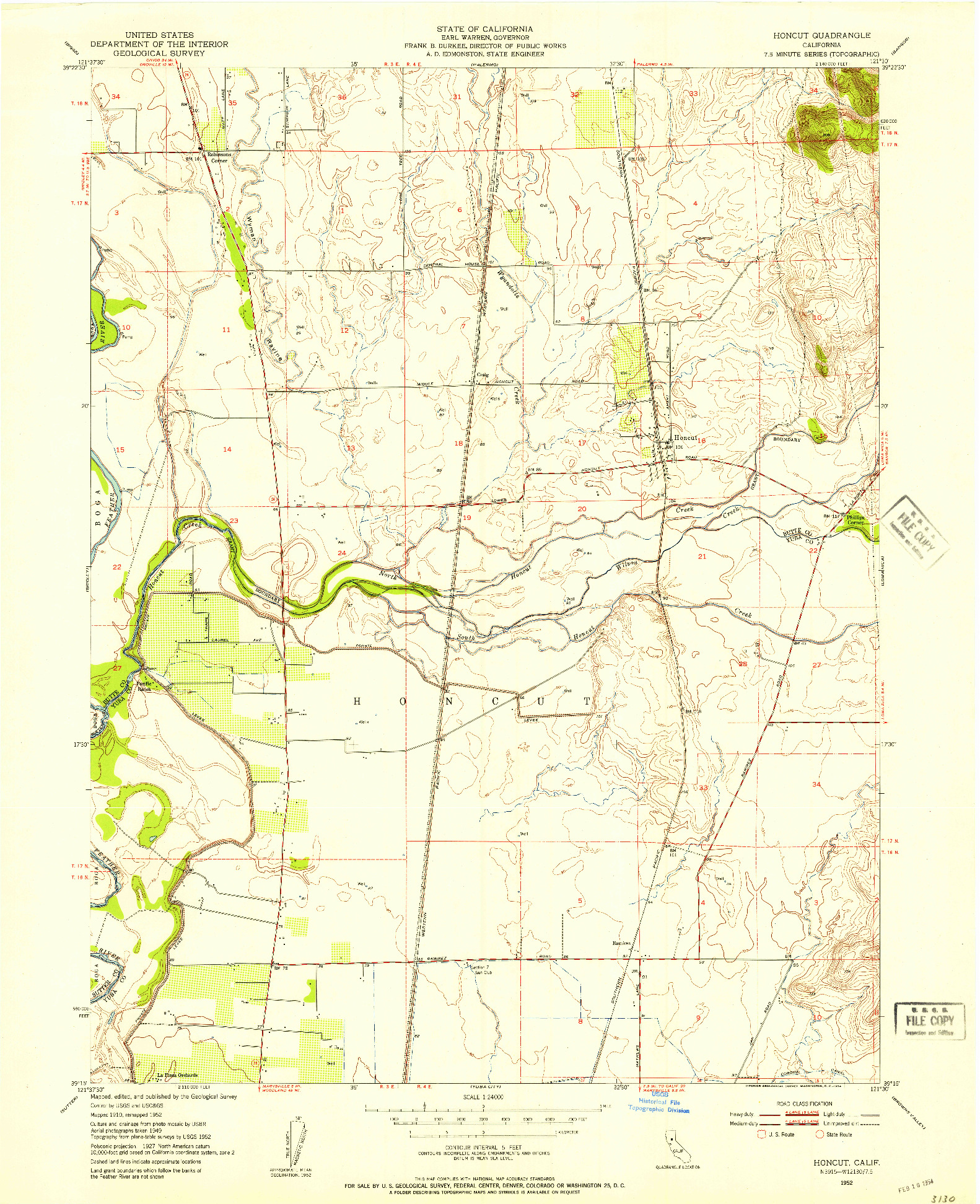 USGS 1:24000-SCALE QUADRANGLE FOR HONCUT, CA 1952