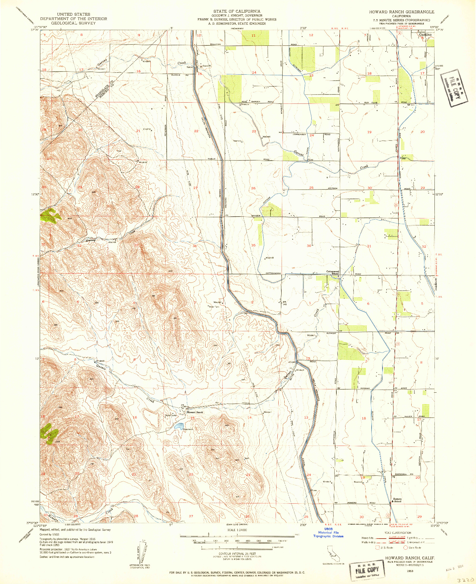 USGS 1:24000-SCALE QUADRANGLE FOR HOWARD RANCH, CA 1953