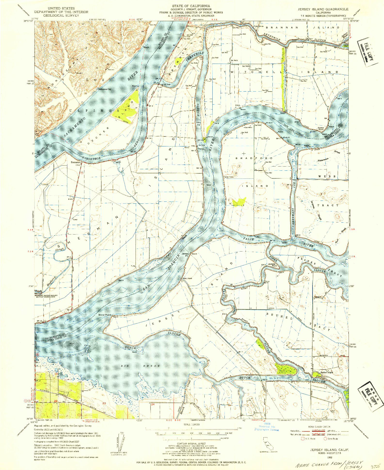 USGS 1:24000-SCALE QUADRANGLE FOR JERSEY ISLAND, CA 1952