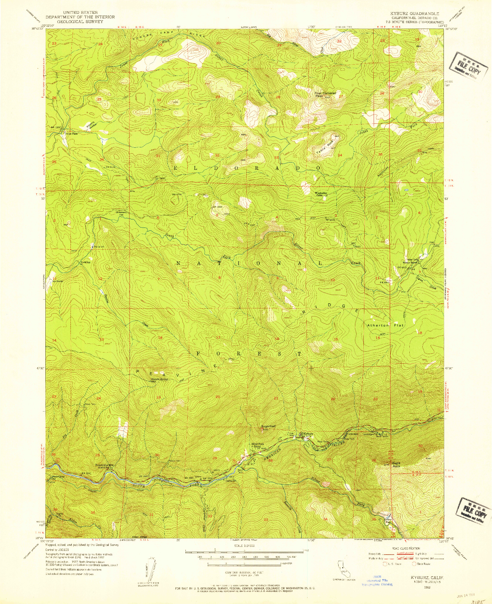 USGS 1:24000-SCALE QUADRANGLE FOR KYBURZ, CA 1952