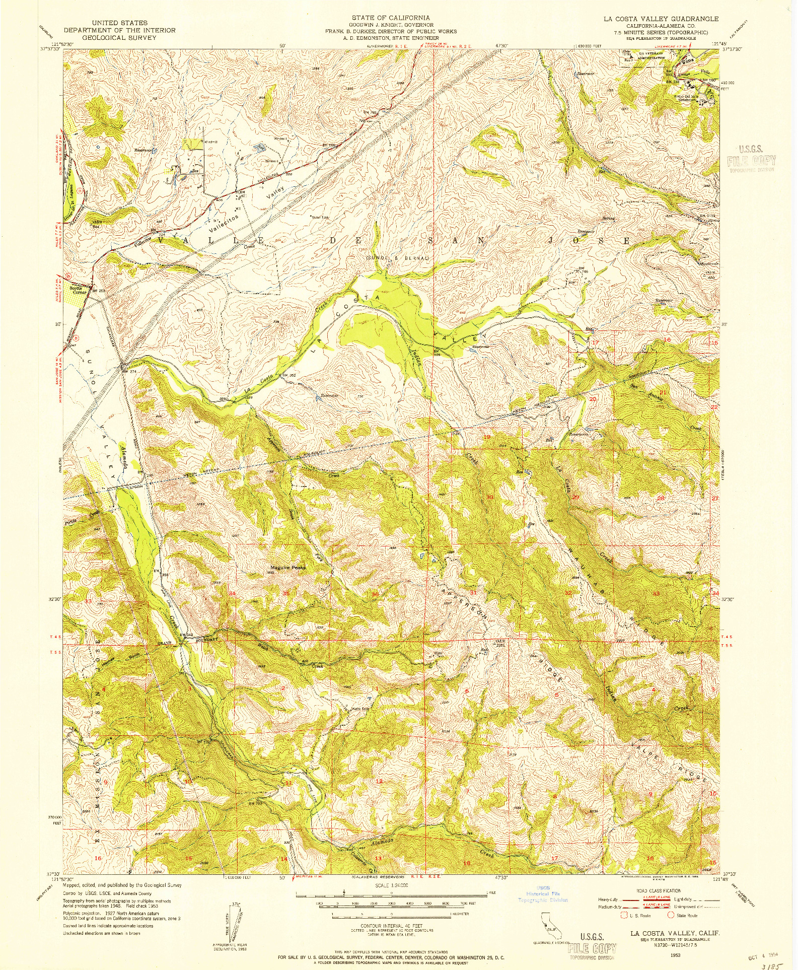 USGS 1:24000-SCALE QUADRANGLE FOR LA COSTA VALLEY, CA 1953