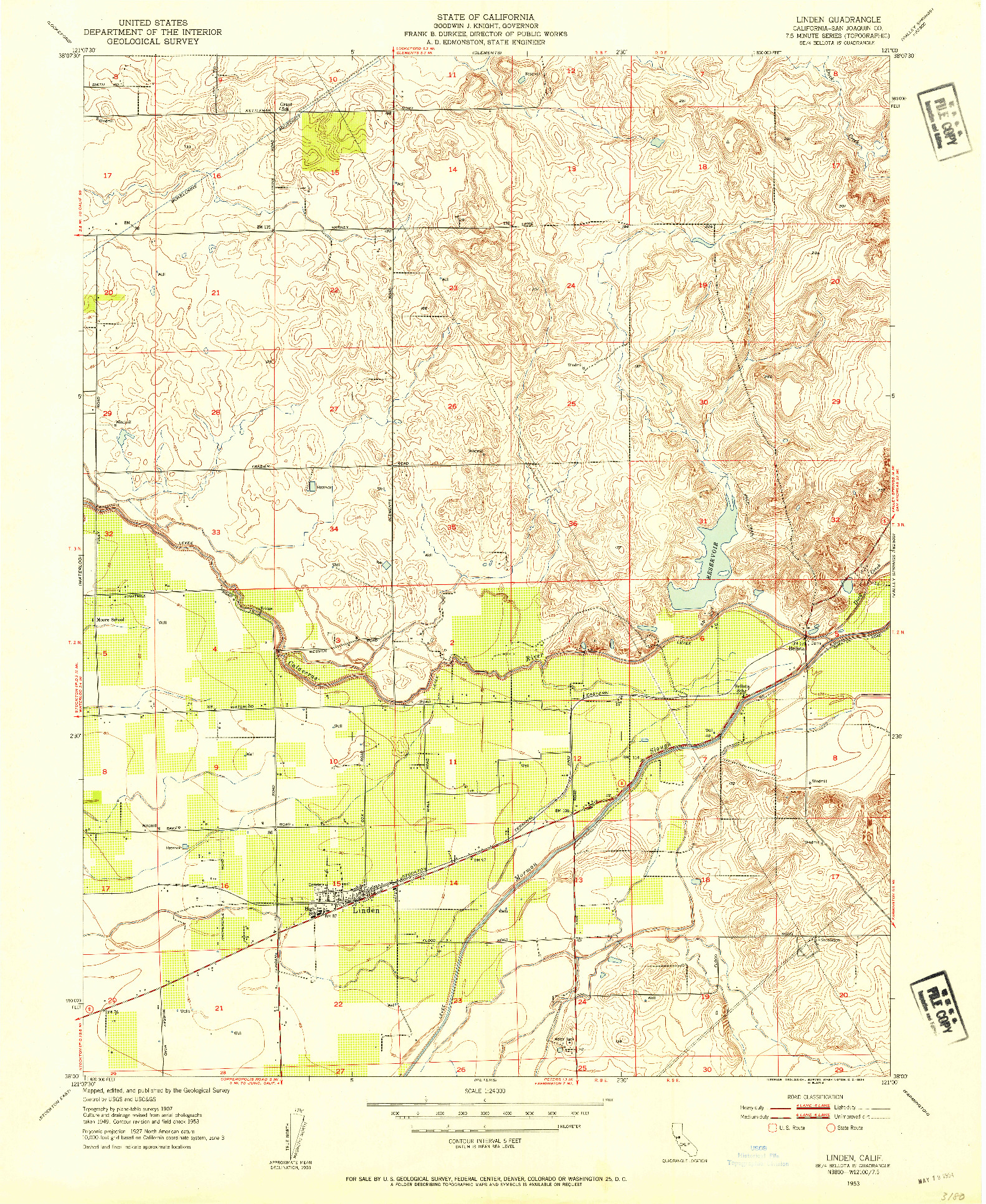 USGS 1:24000-SCALE QUADRANGLE FOR LINDEN, CA 1953