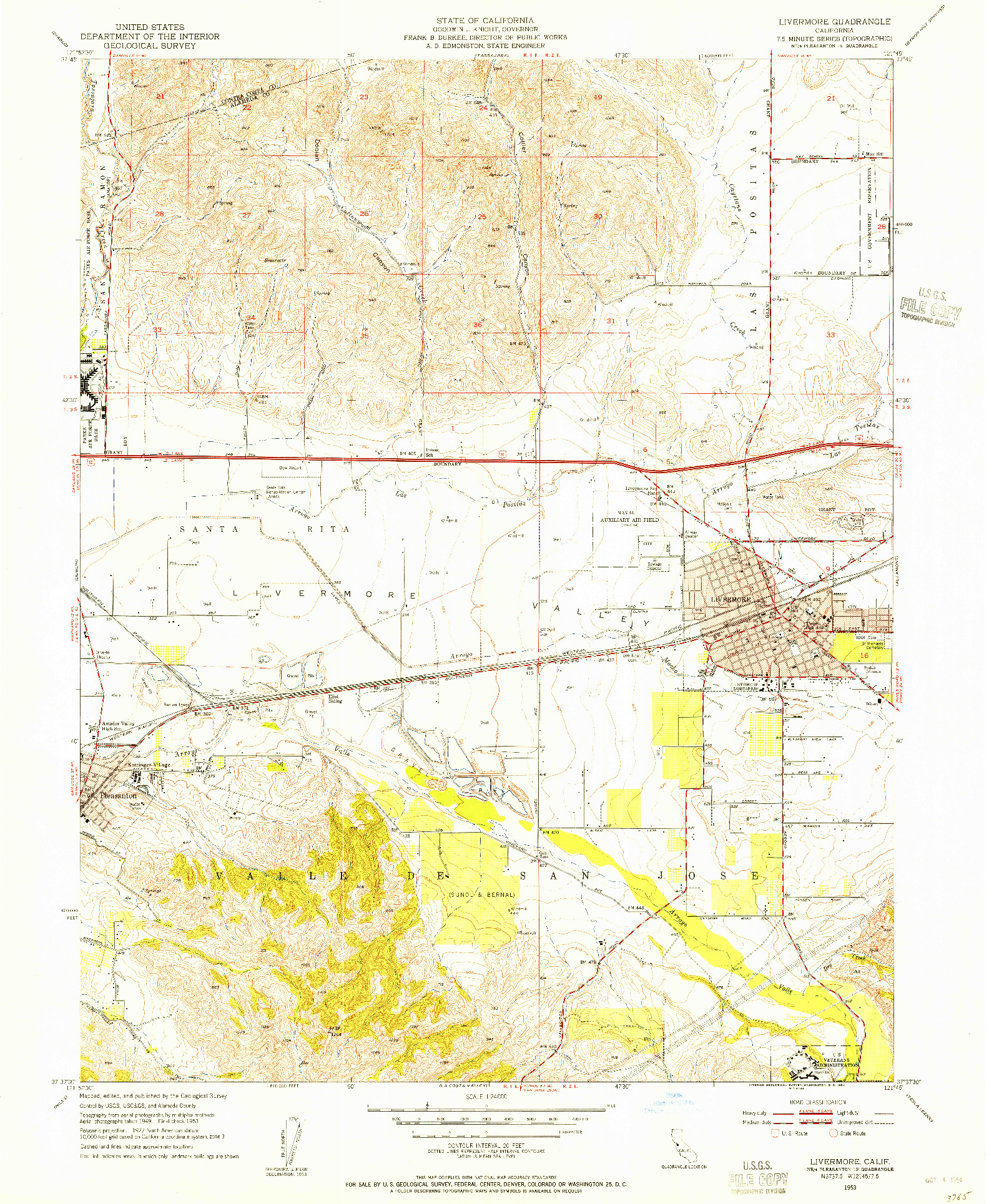 USGS 1:24000-SCALE QUADRANGLE FOR LIVERMORE, CA 1953