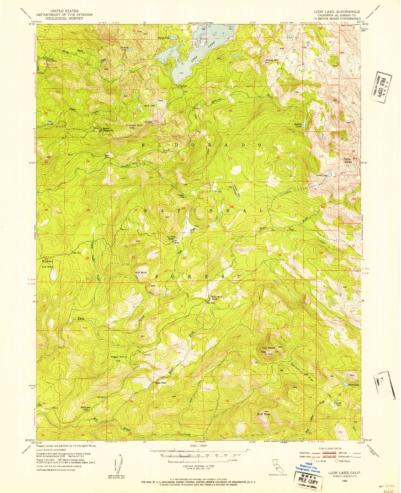 USGS 1:24000-SCALE QUADRANGLE FOR LOON LAKE, CA 1952
