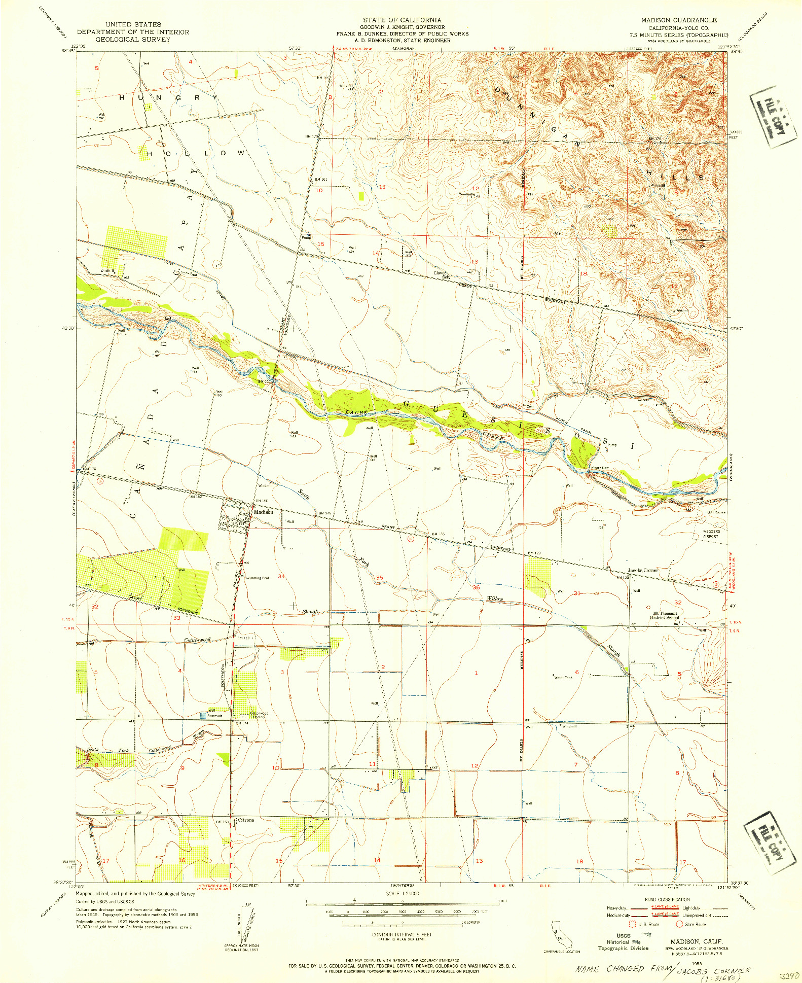 USGS 1:24000-SCALE QUADRANGLE FOR MADISON, CA 1953