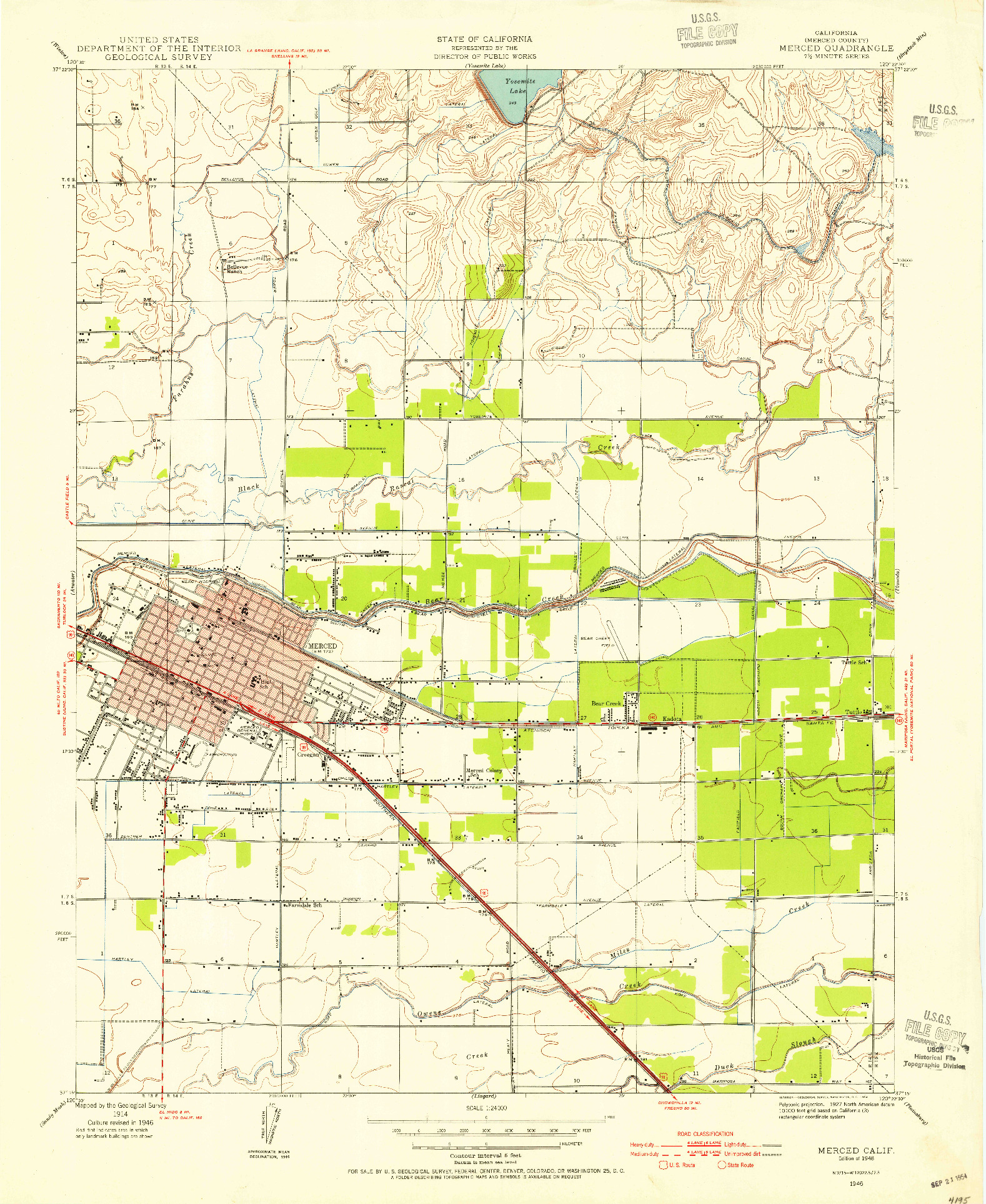 USGS 1:24000-SCALE QUADRANGLE FOR MERCED, CA 1946