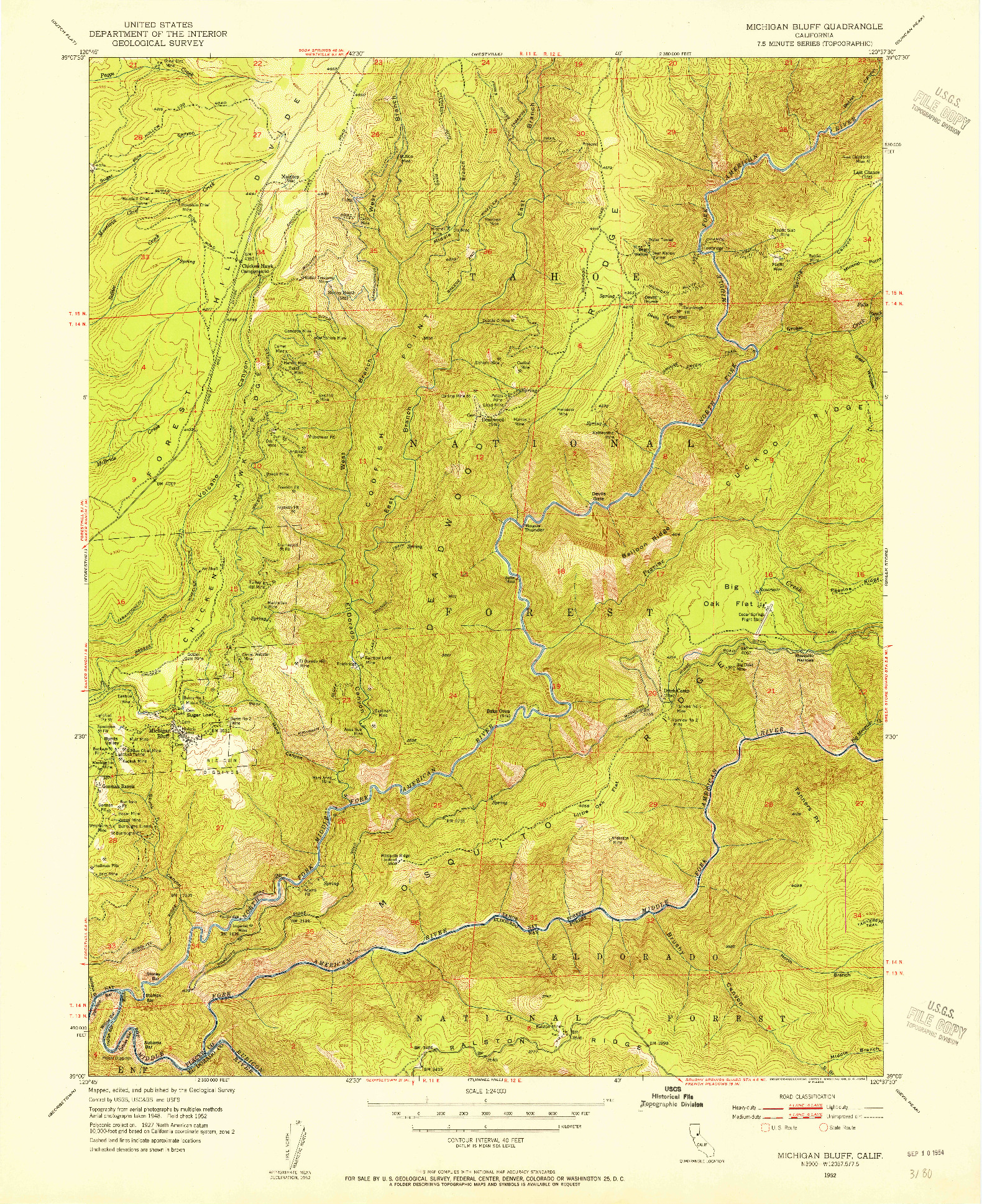 USGS 1:24000-SCALE QUADRANGLE FOR MICHIGAN BLUFF, CA 1952