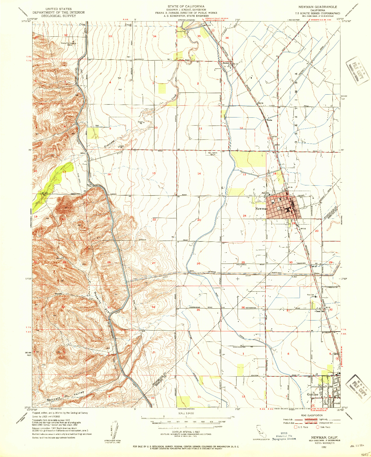 USGS 1:24000-SCALE QUADRANGLE FOR NEWMAN, CA 1952