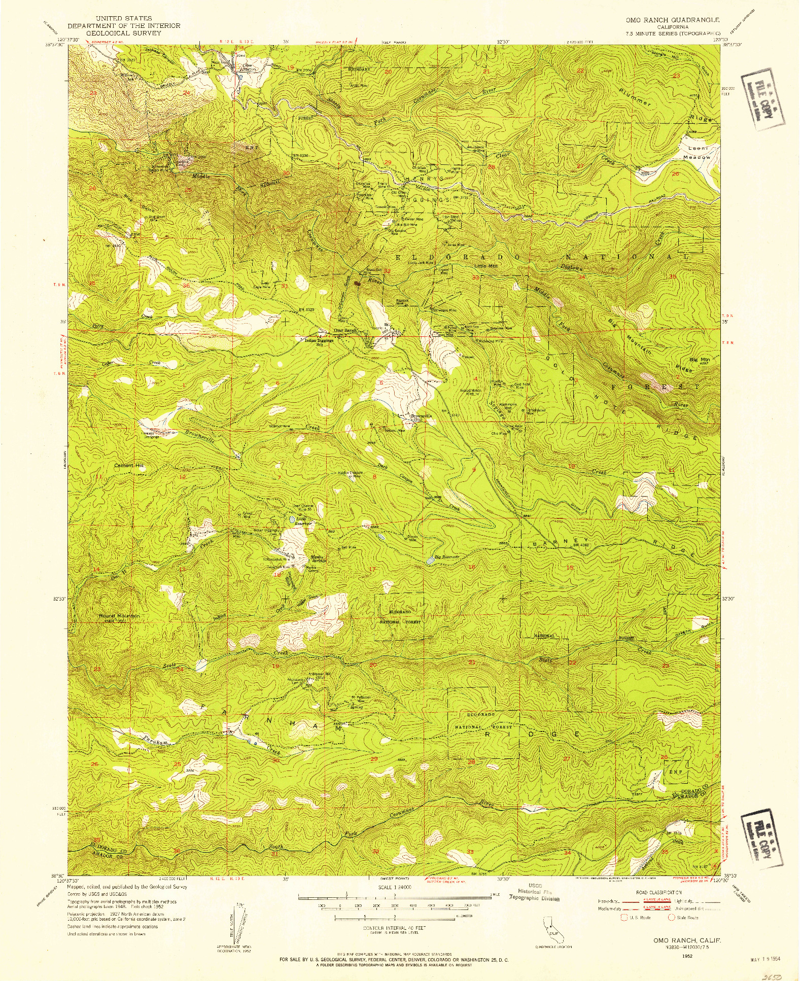 USGS 1:24000-SCALE QUADRANGLE FOR OMO RANCH, CA 1952