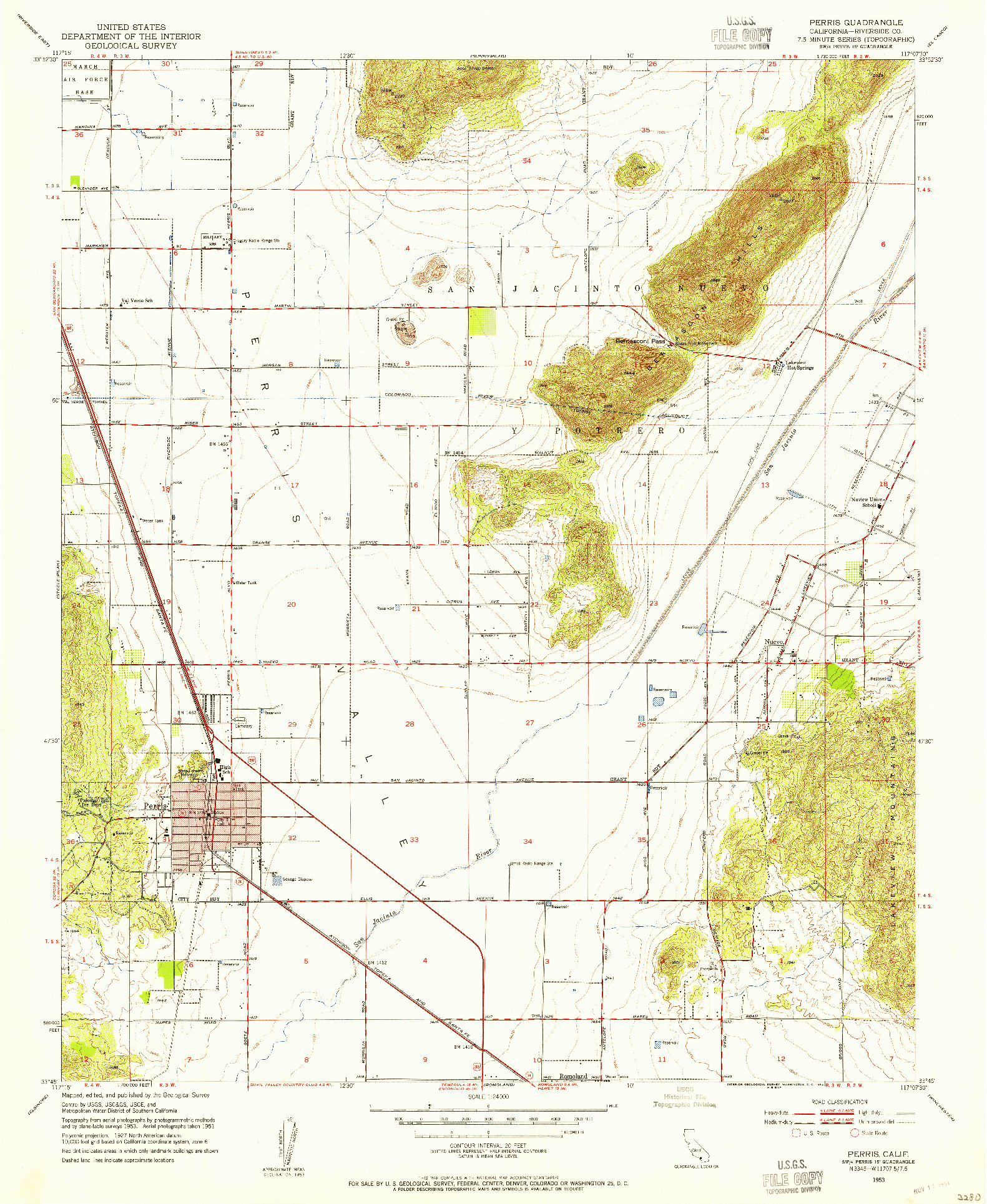 USGS 1:24000-SCALE QUADRANGLE FOR PERRIS, CA 1953