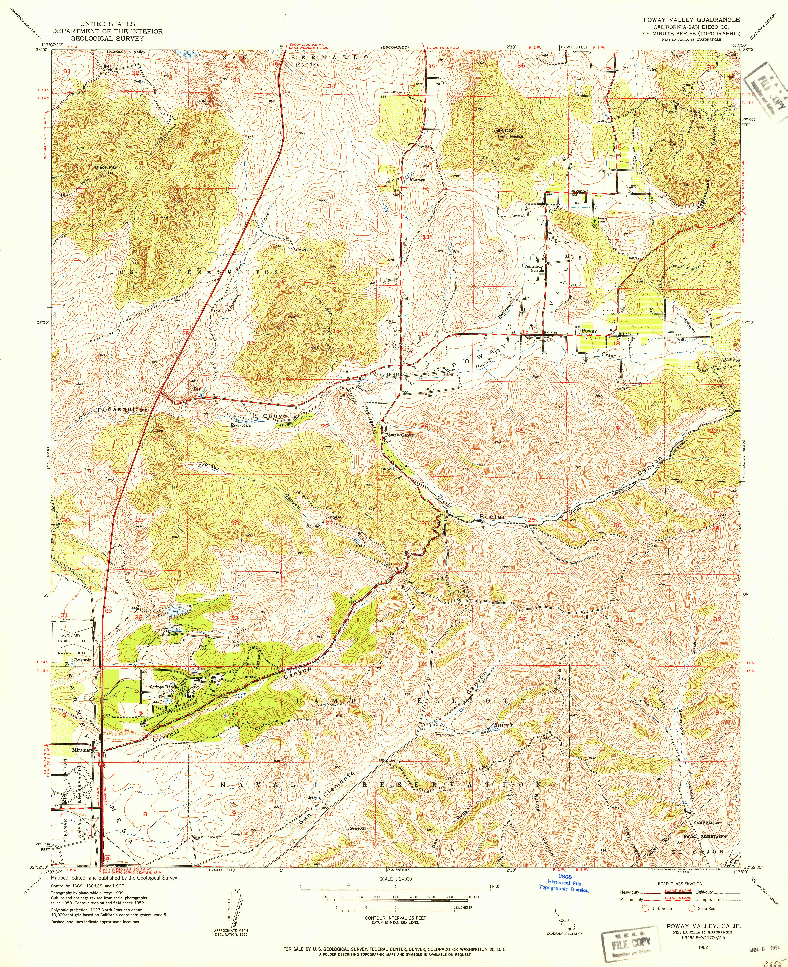 USGS 1:24000-SCALE QUADRANGLE FOR POWAY VALLEY, CA 1952