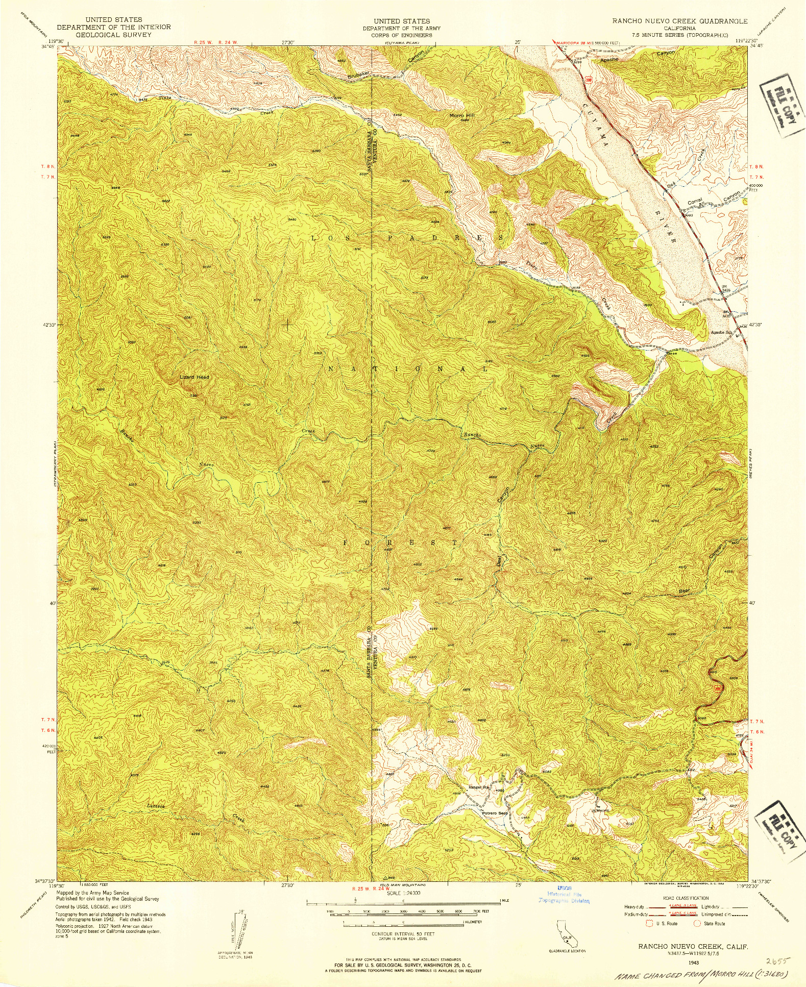 USGS 1:24000-SCALE QUADRANGLE FOR RANCHO NUEVO CREEK, CA 1943