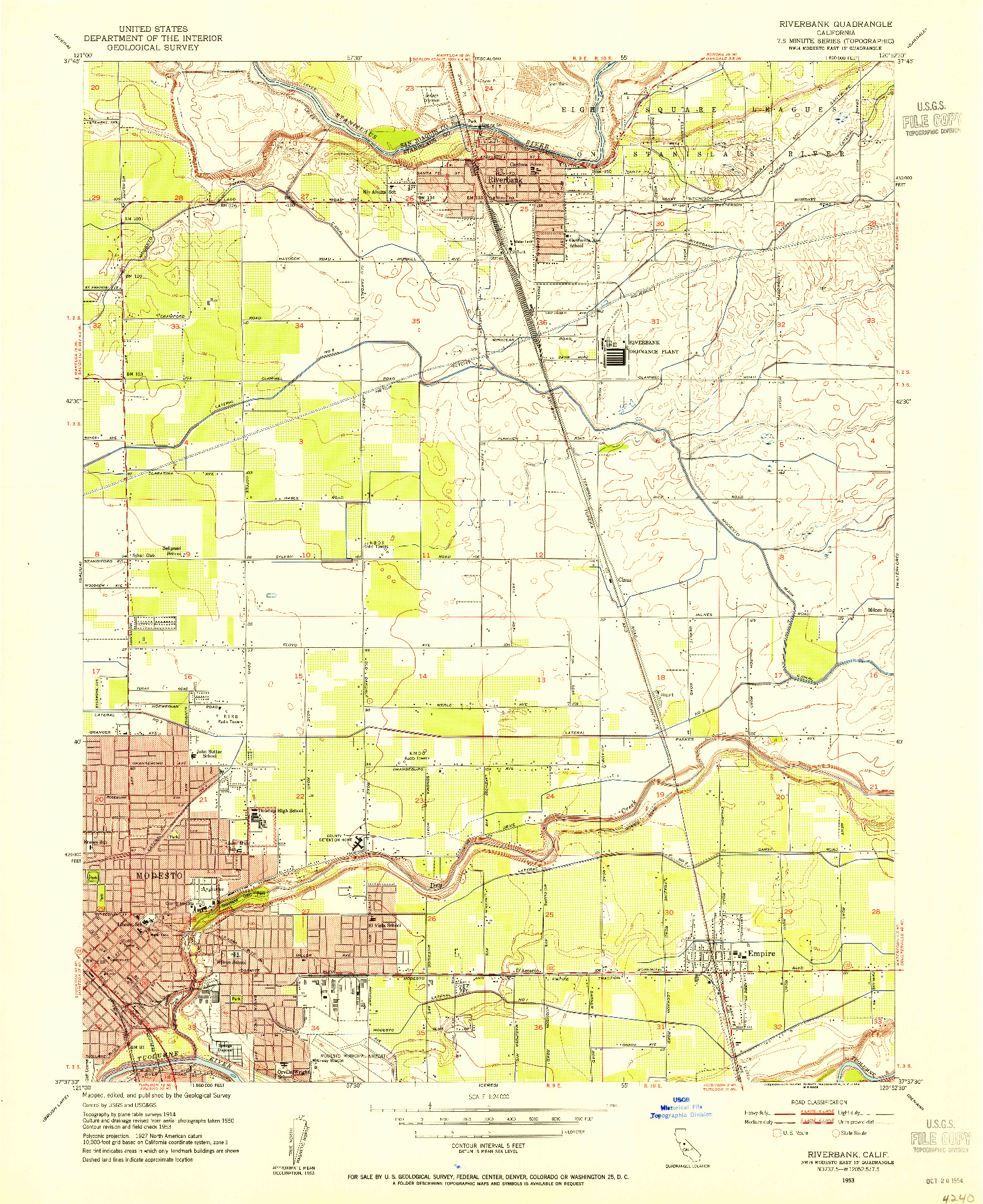 USGS 1:24000-SCALE QUADRANGLE FOR RIVERBANK, CA 1953