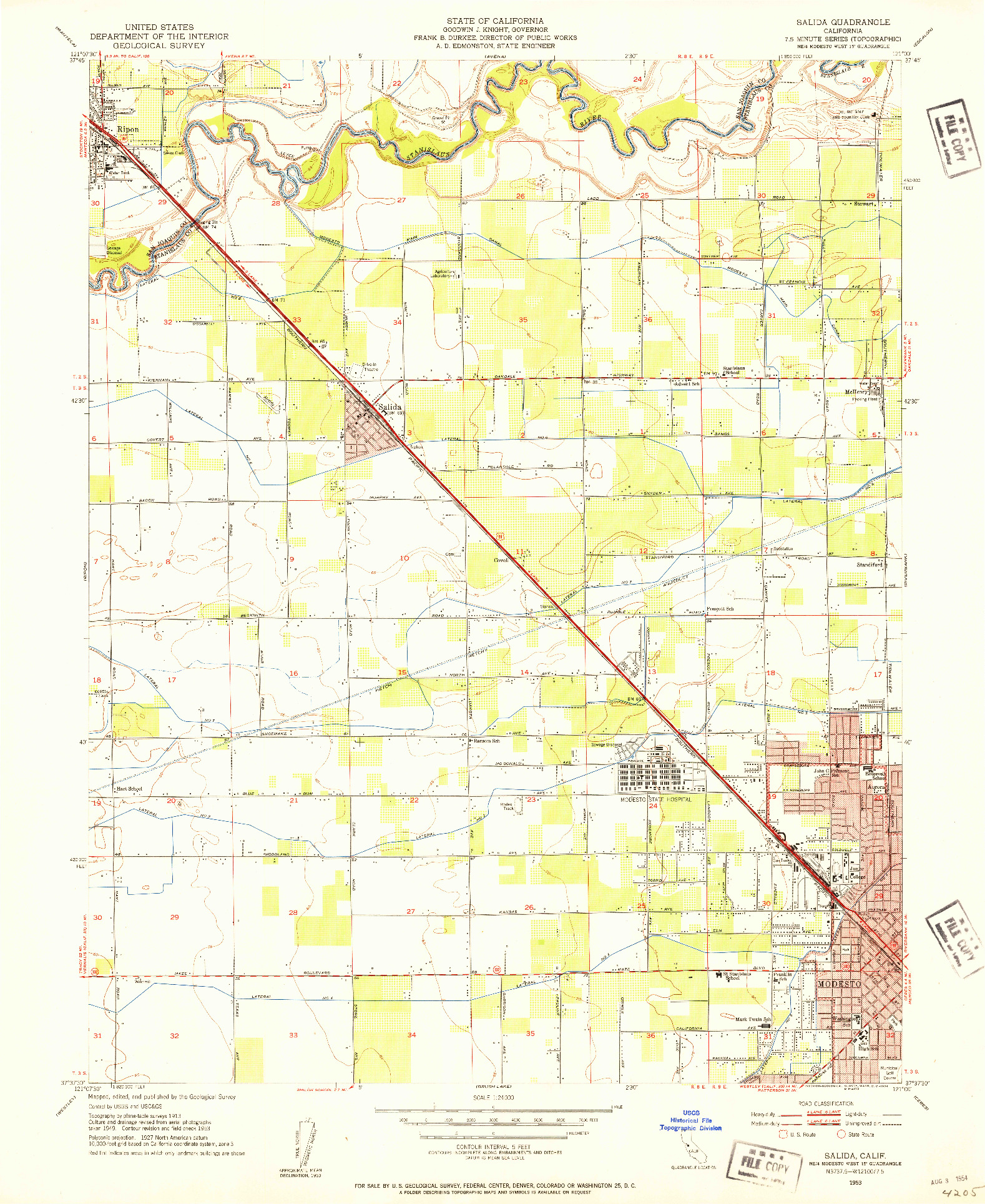 USGS 1:24000-SCALE QUADRANGLE FOR SALIDA, CA 1953