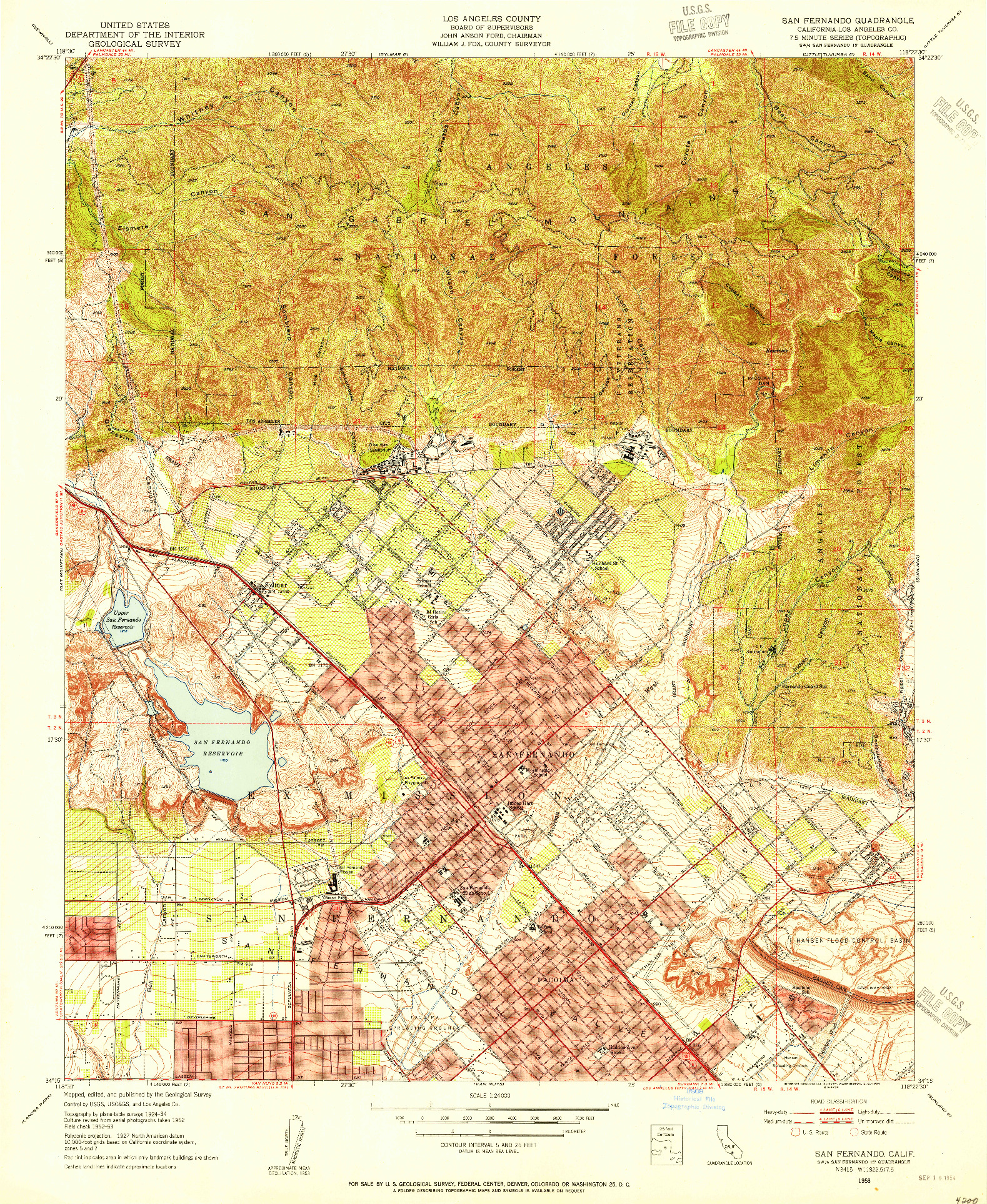 USGS 1:24000-SCALE QUADRANGLE FOR SAN FERNANDO, CA 1953