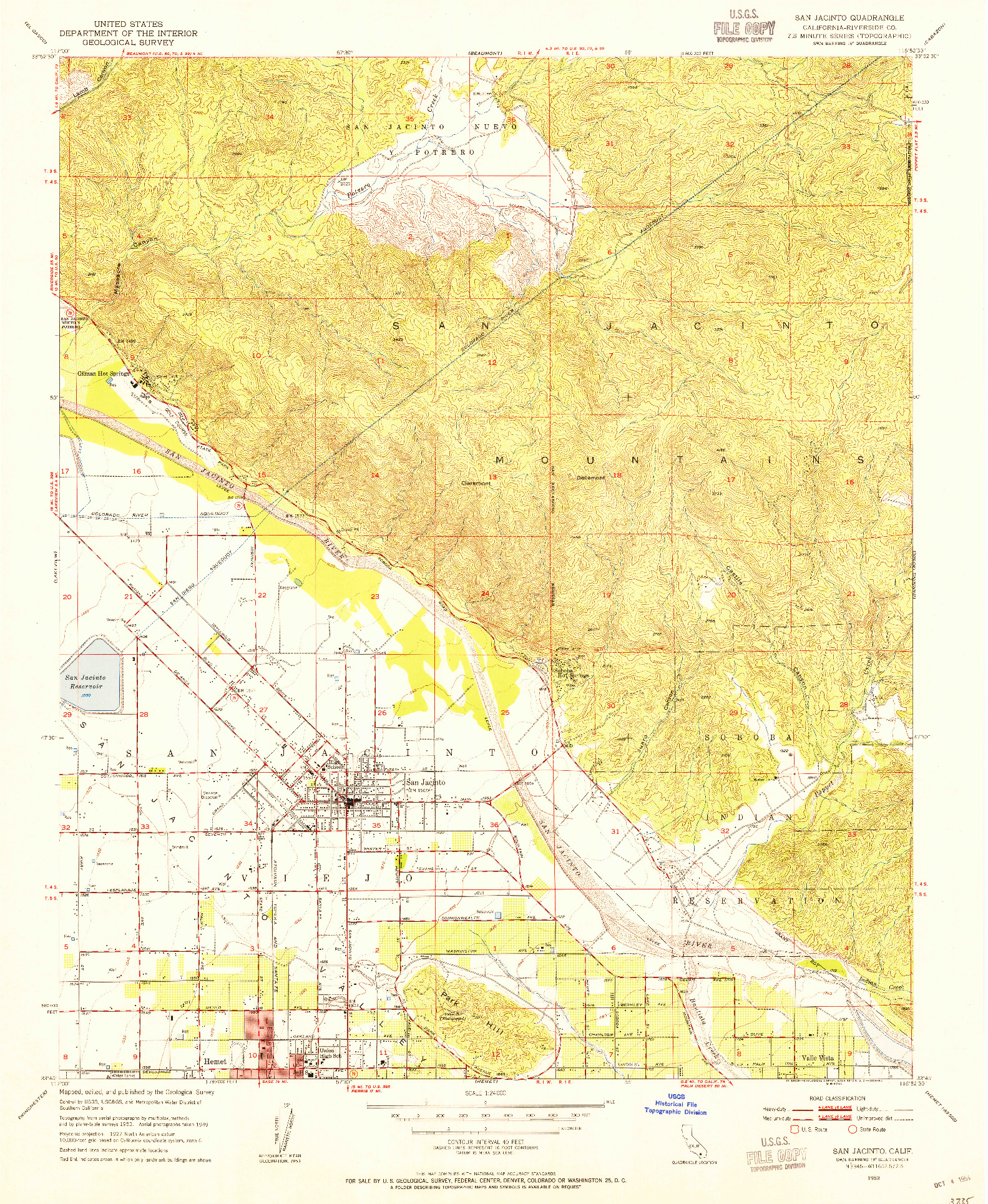 USGS 1:24000-SCALE QUADRANGLE FOR SAN JACINTO, CA 1953