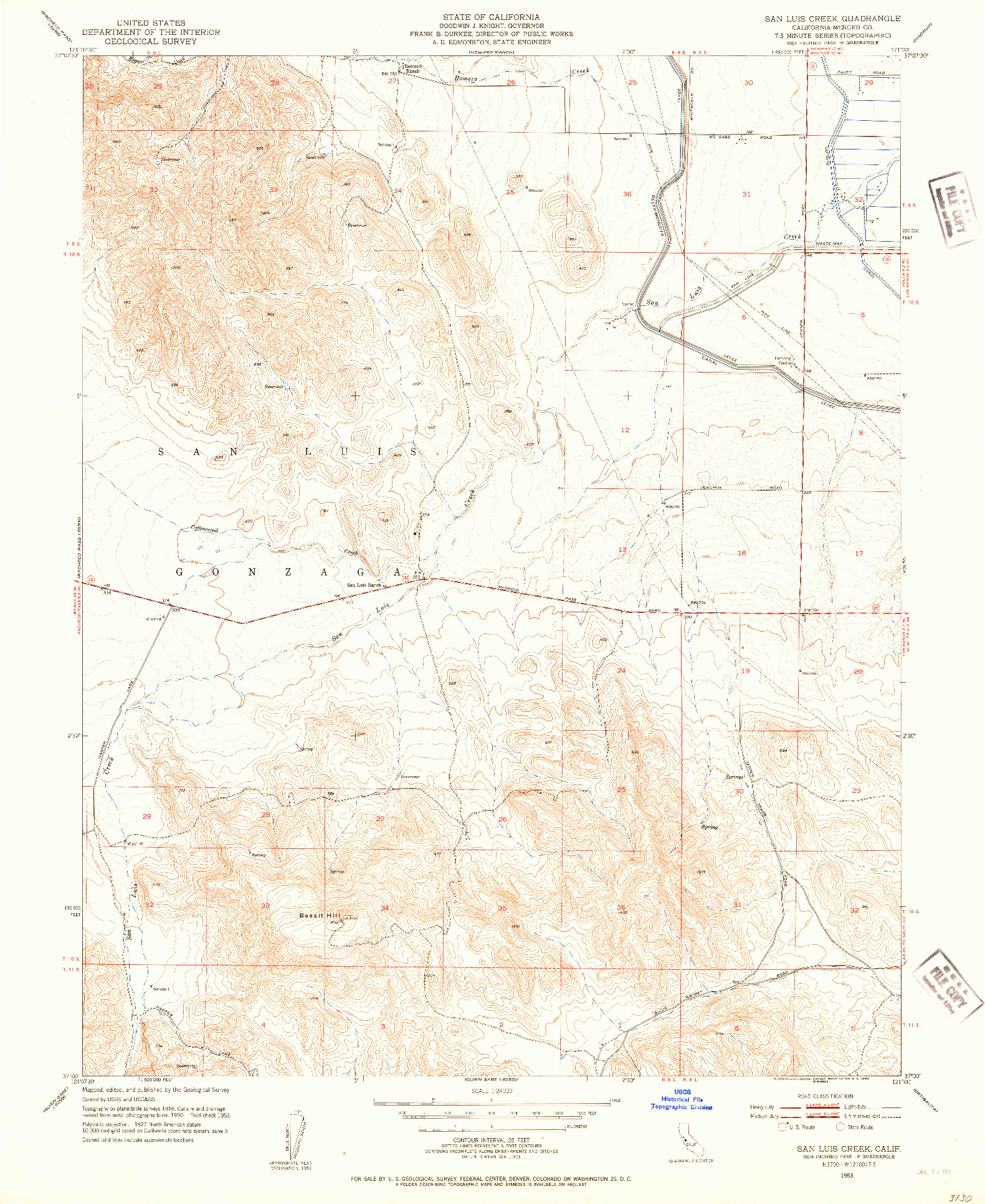USGS 1:24000-SCALE QUADRANGLE FOR SAN LUIS CREEK, CA 1953