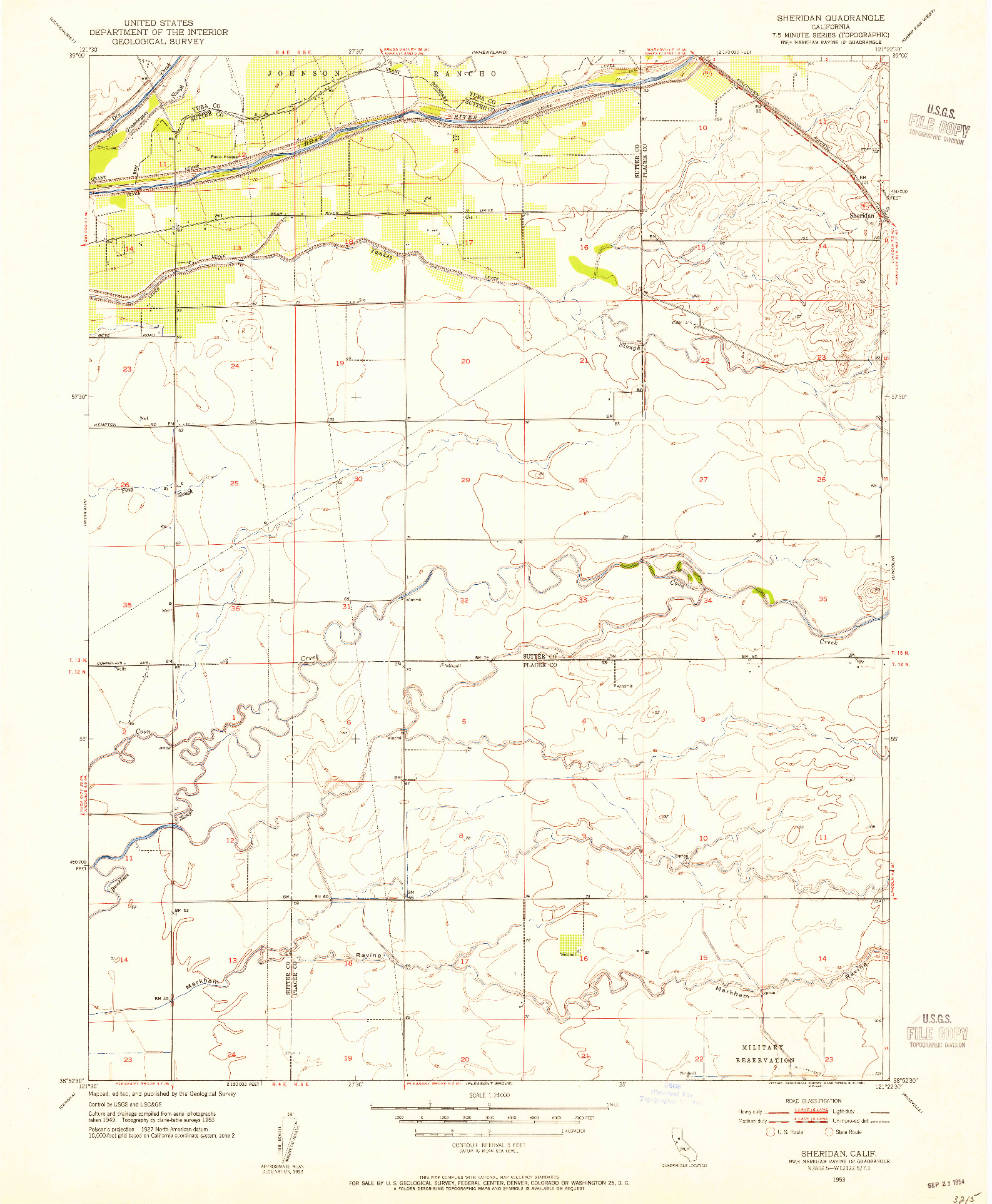USGS 1:24000-SCALE QUADRANGLE FOR SHERIDAN, CA 1953