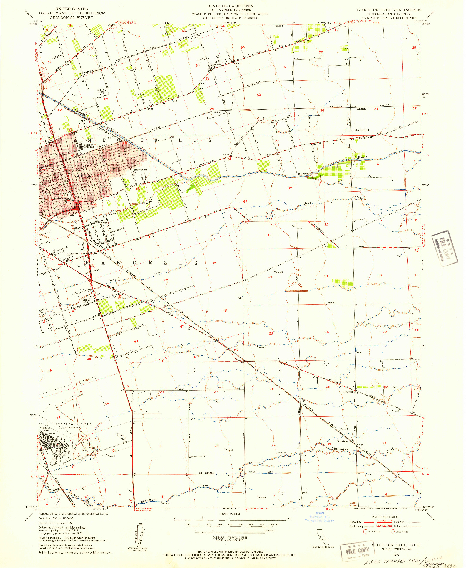 USGS 1:24000-SCALE QUADRANGLE FOR STOCKTON EAST, CA 1952