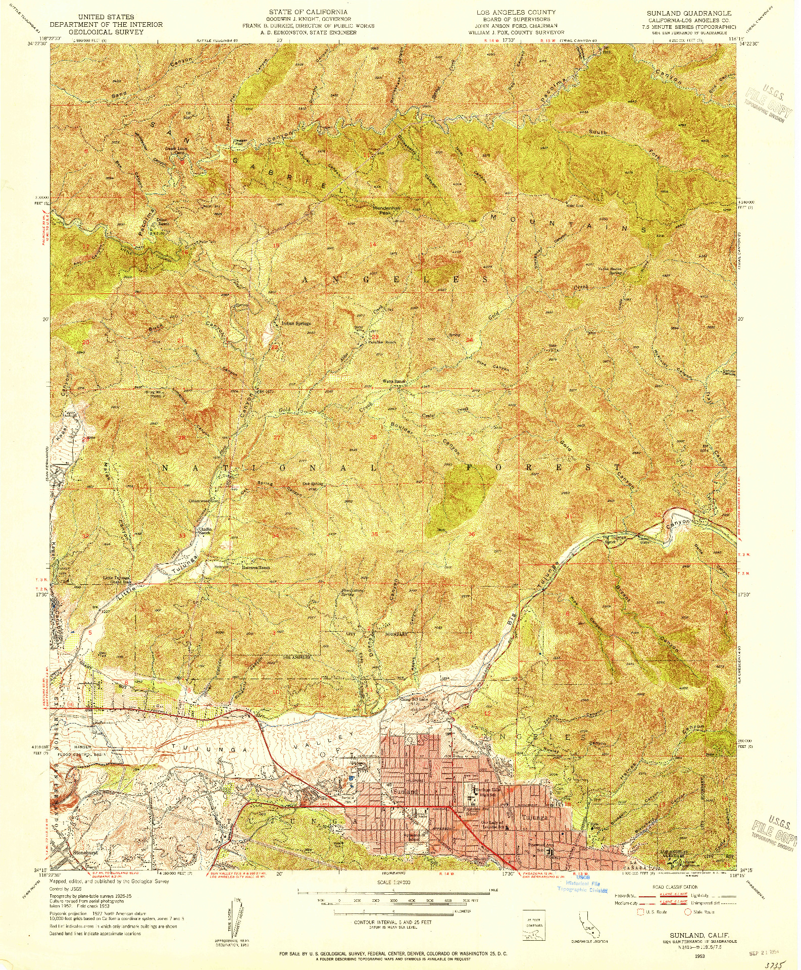 USGS 1:24000-SCALE QUADRANGLE FOR SUNLAND, CA 1953