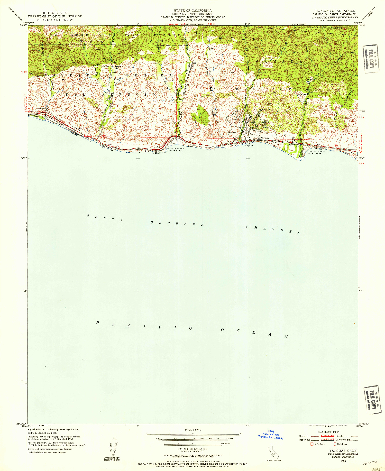 USGS 1:24000-SCALE QUADRANGLE FOR TAJIGUAS, CA 1953