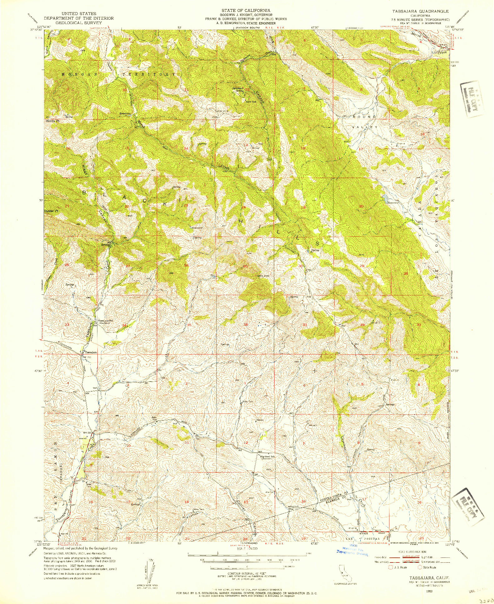 USGS 1:24000-SCALE QUADRANGLE FOR TASSAJARA, CA 1953