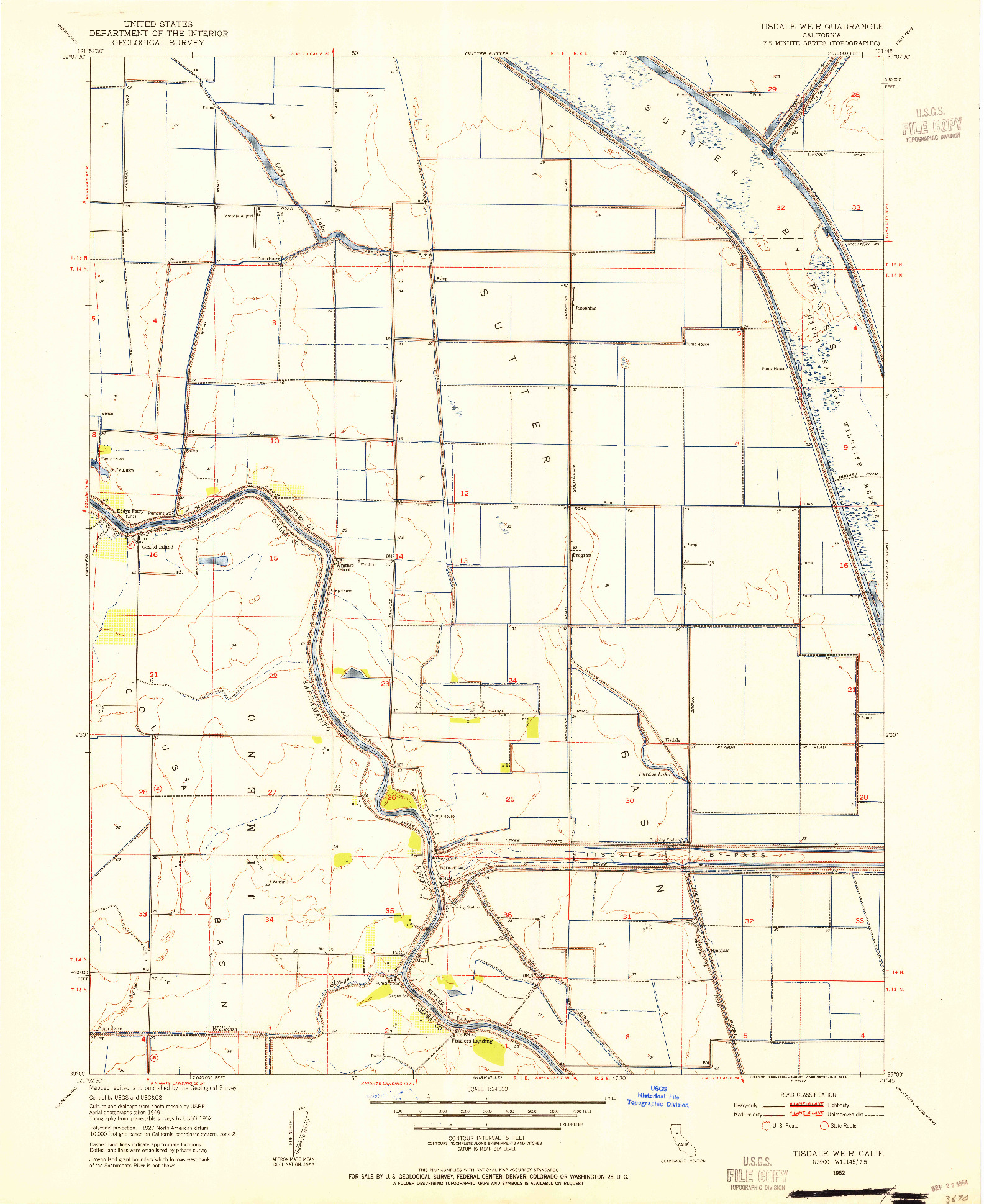 USGS 1:24000-SCALE QUADRANGLE FOR TISDALE WEIR, CA 1952