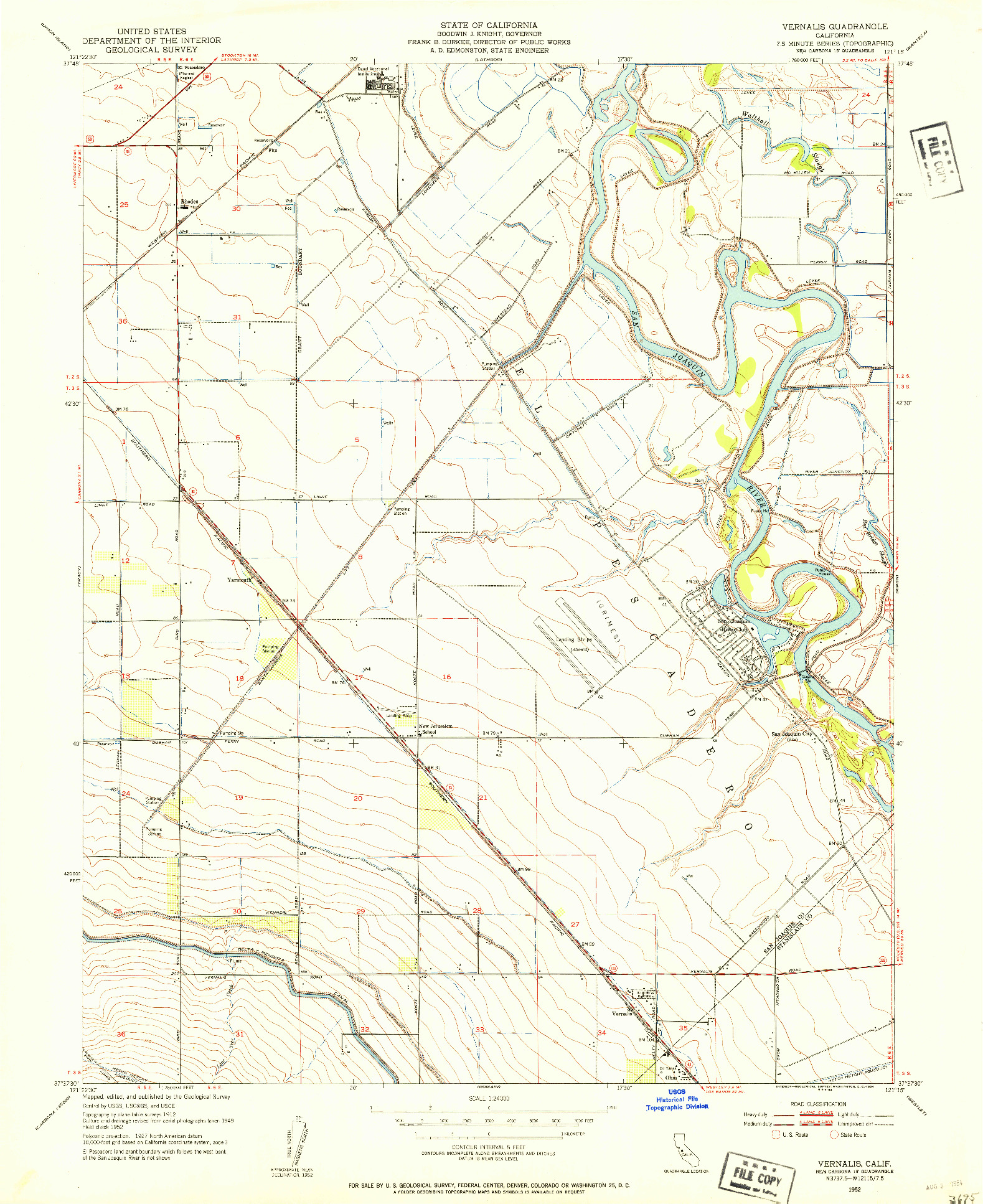 USGS 1:24000-SCALE QUADRANGLE FOR VERNALIS, CA 1952