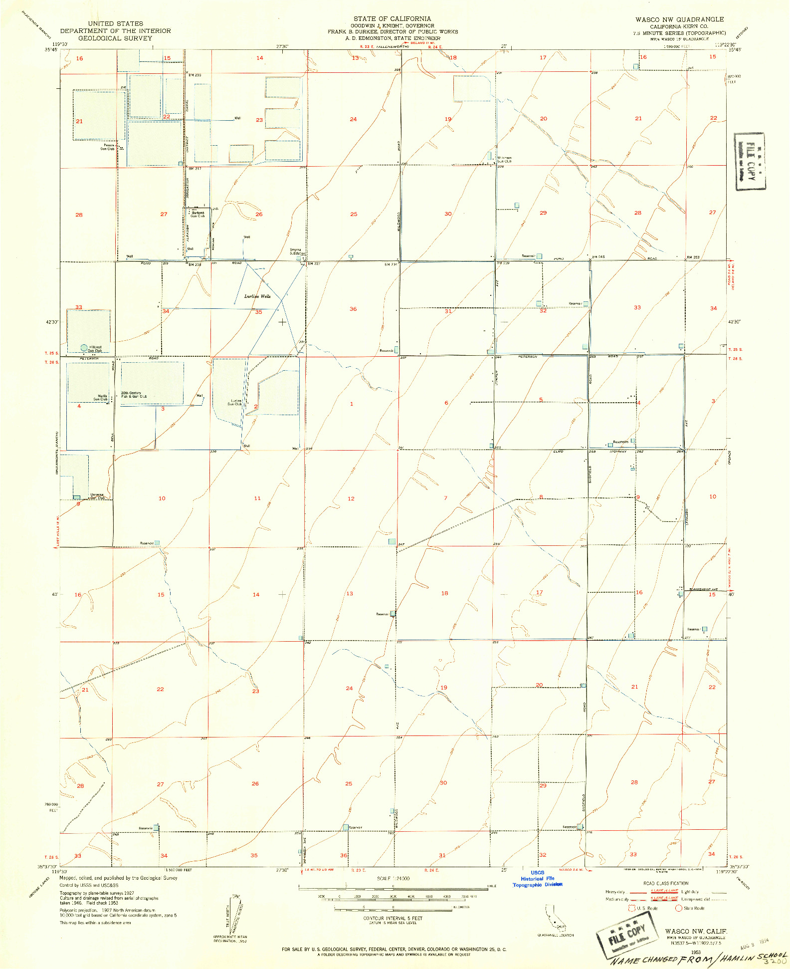 USGS 1:24000-SCALE QUADRANGLE FOR WASCO NW, CA 1953
