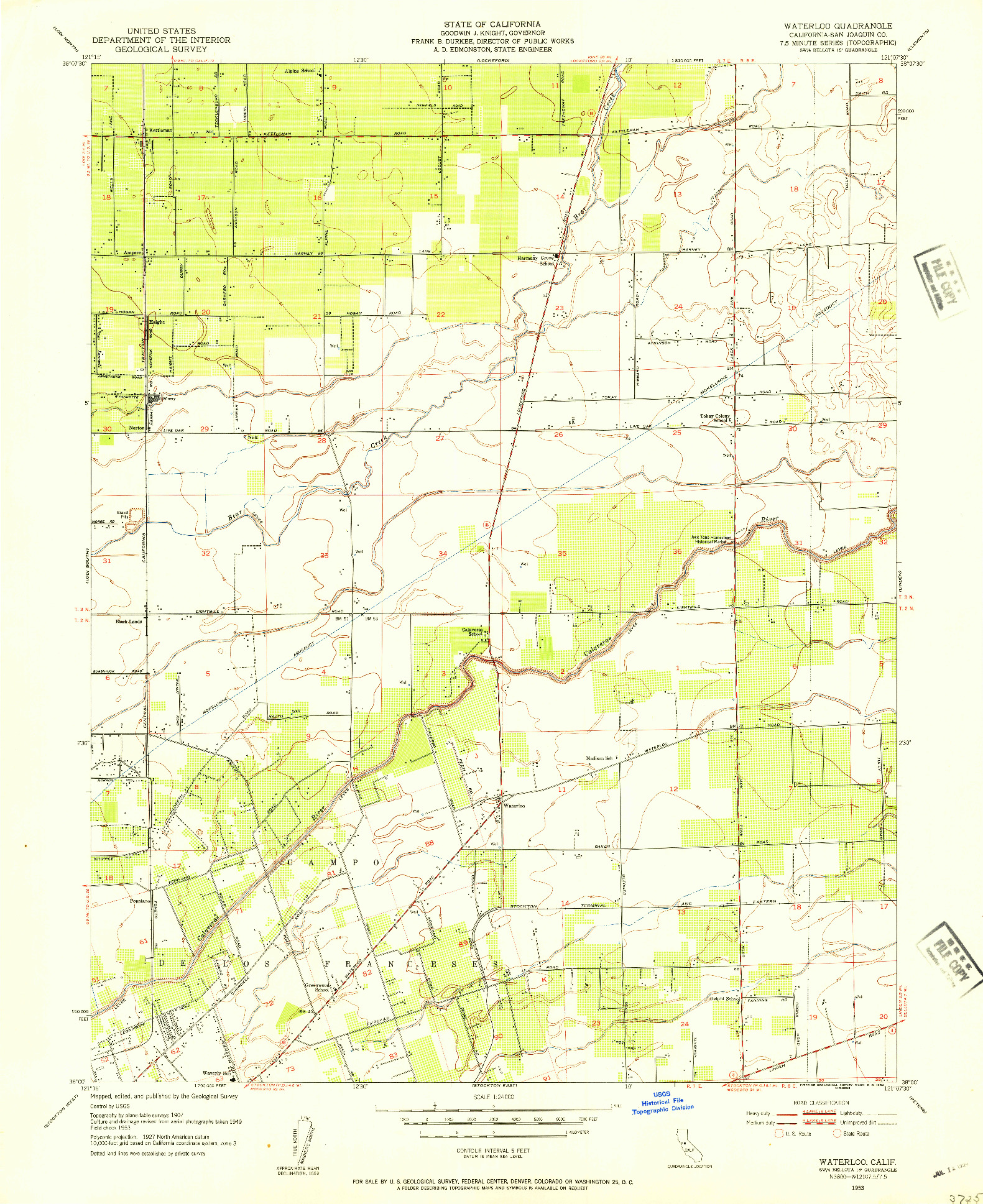 USGS 1:24000-SCALE QUADRANGLE FOR WATERLOO, CA 1953