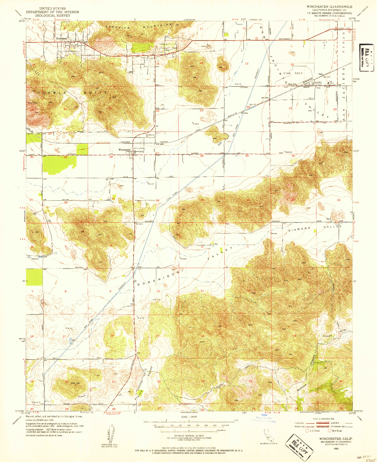 USGS 1:24000-SCALE QUADRANGLE FOR WINCHESTER, CA 1953