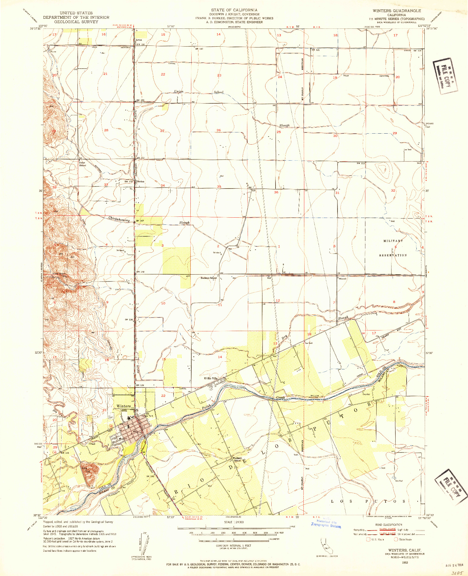 USGS 1:24000-SCALE QUADRANGLE FOR WINTERS, CA 1953