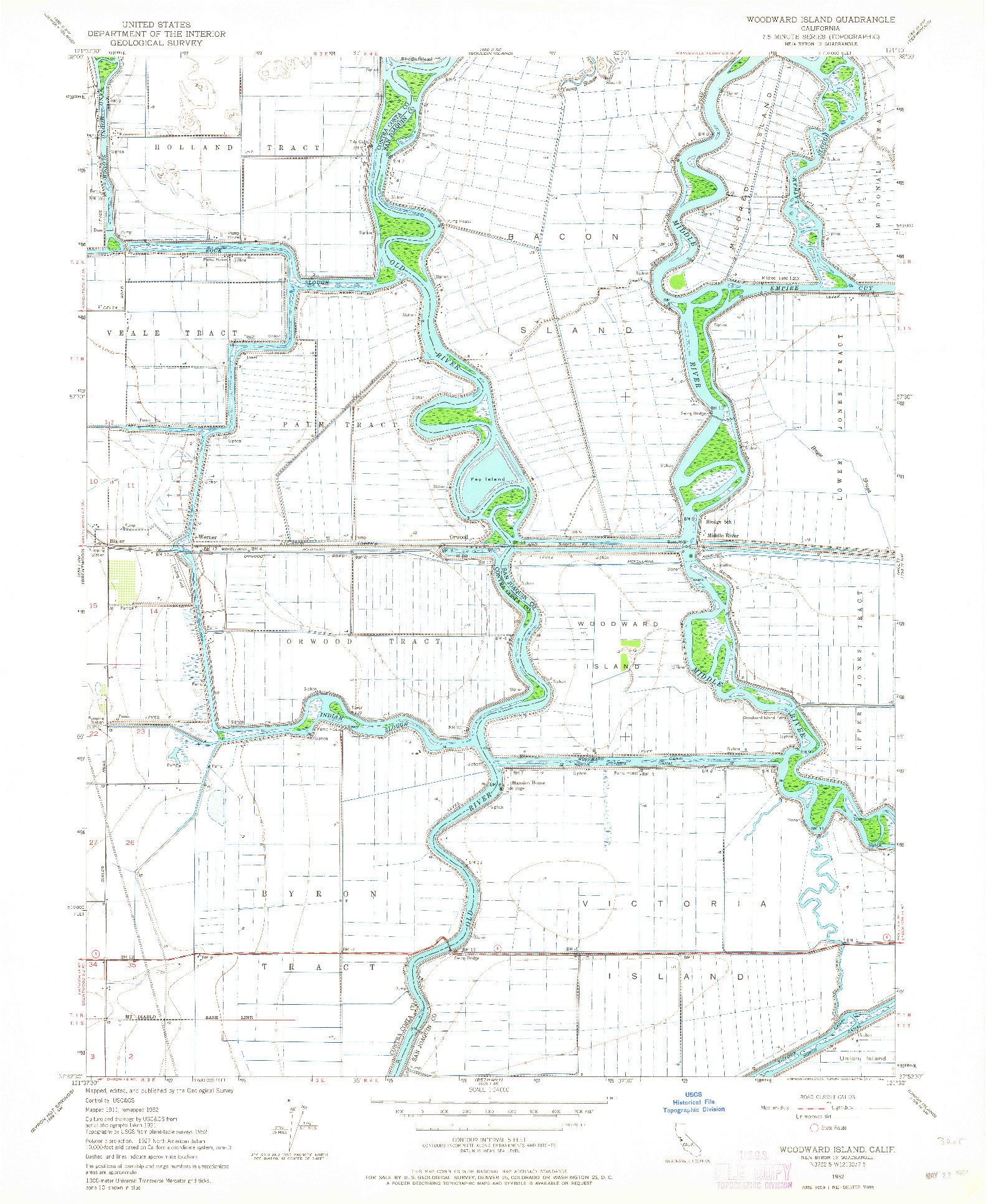 USGS 1:24000-SCALE QUADRANGLE FOR WOODWARD ISLAND, CA 1952