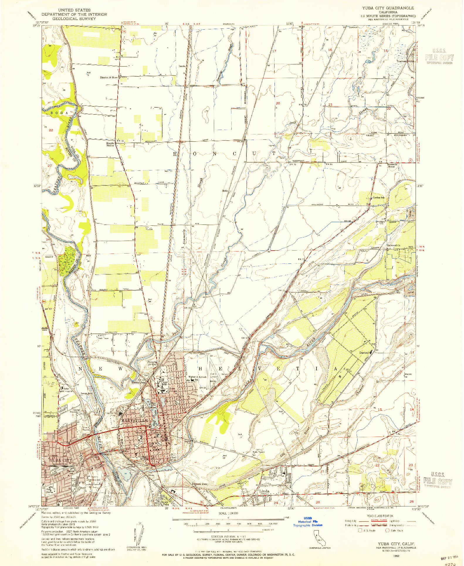 USGS 1:24000-SCALE QUADRANGLE FOR YUBA CITY, CA 1952