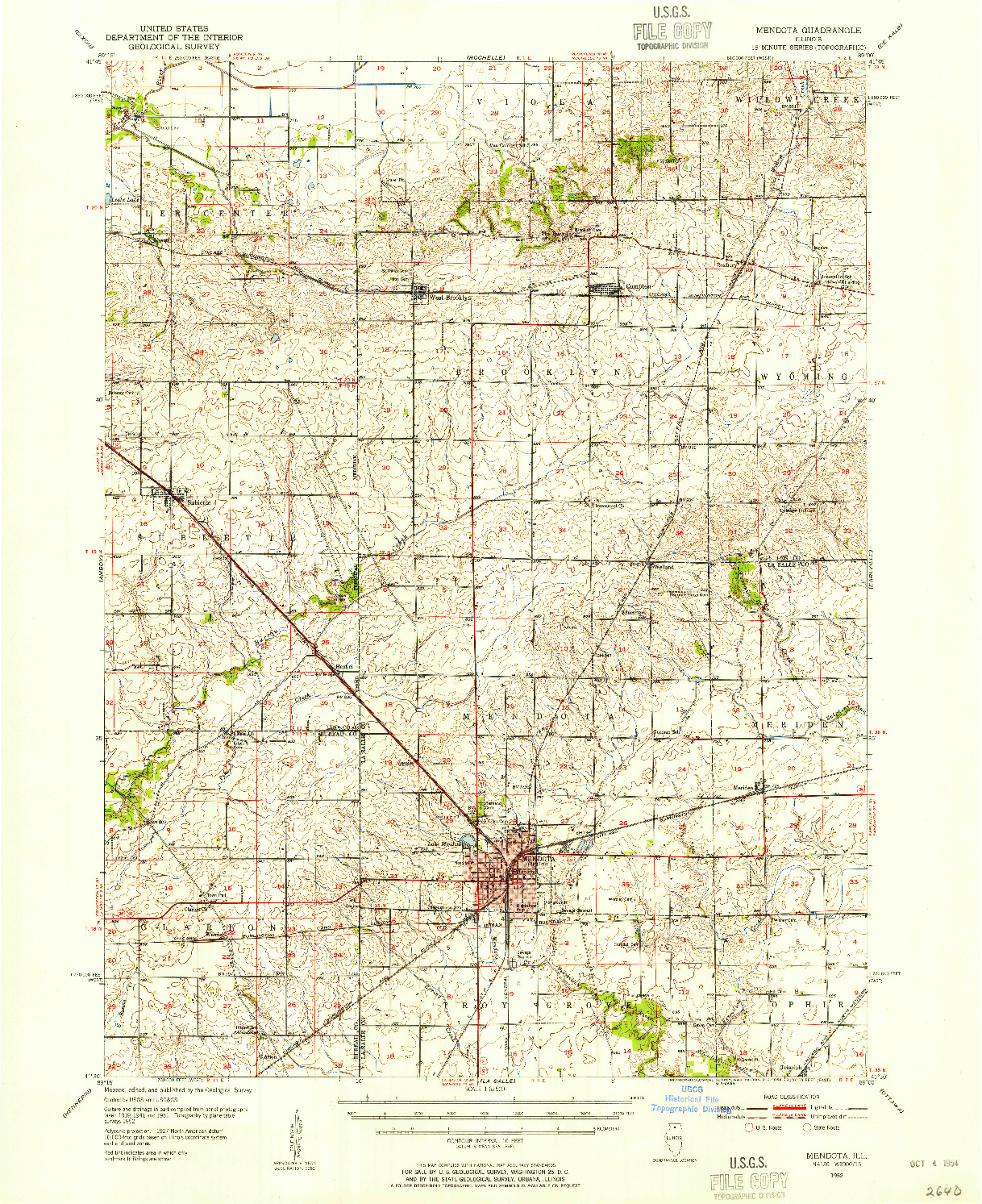 USGS 1:62500-SCALE QUADRANGLE FOR MENDOTA, IL 1952