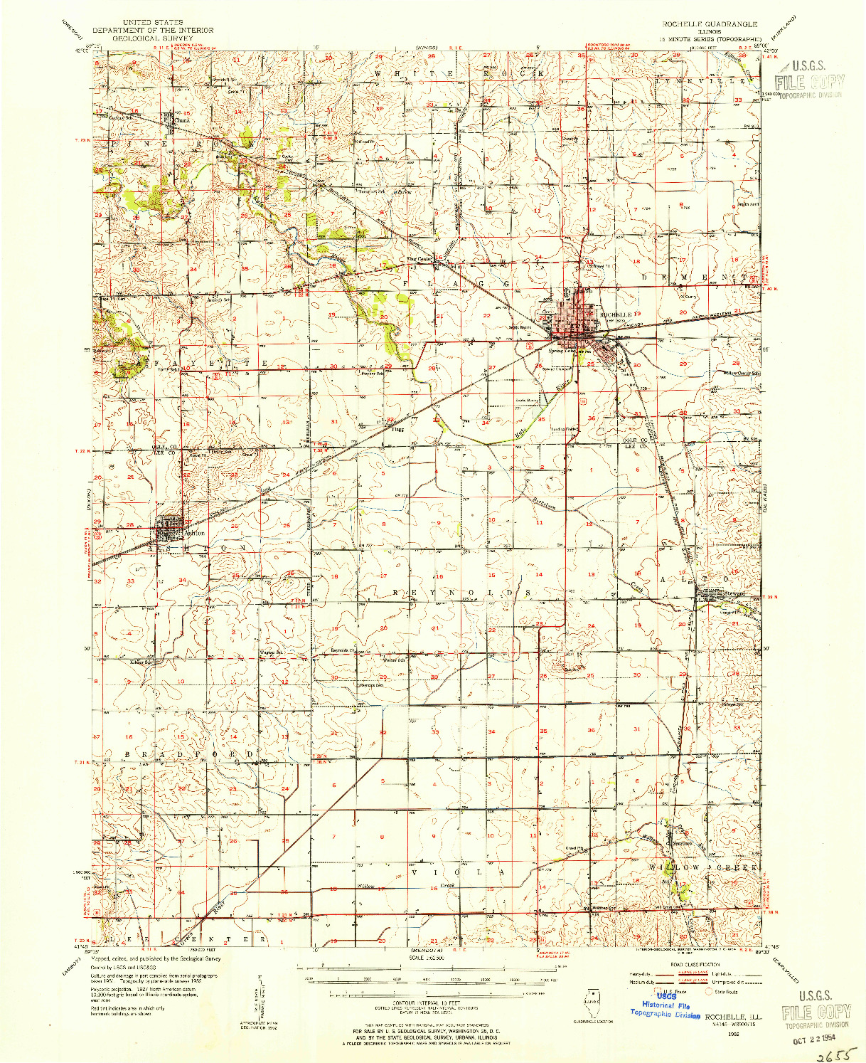 USGS 1:62500-SCALE QUADRANGLE FOR ROCHELLE, IL 1952