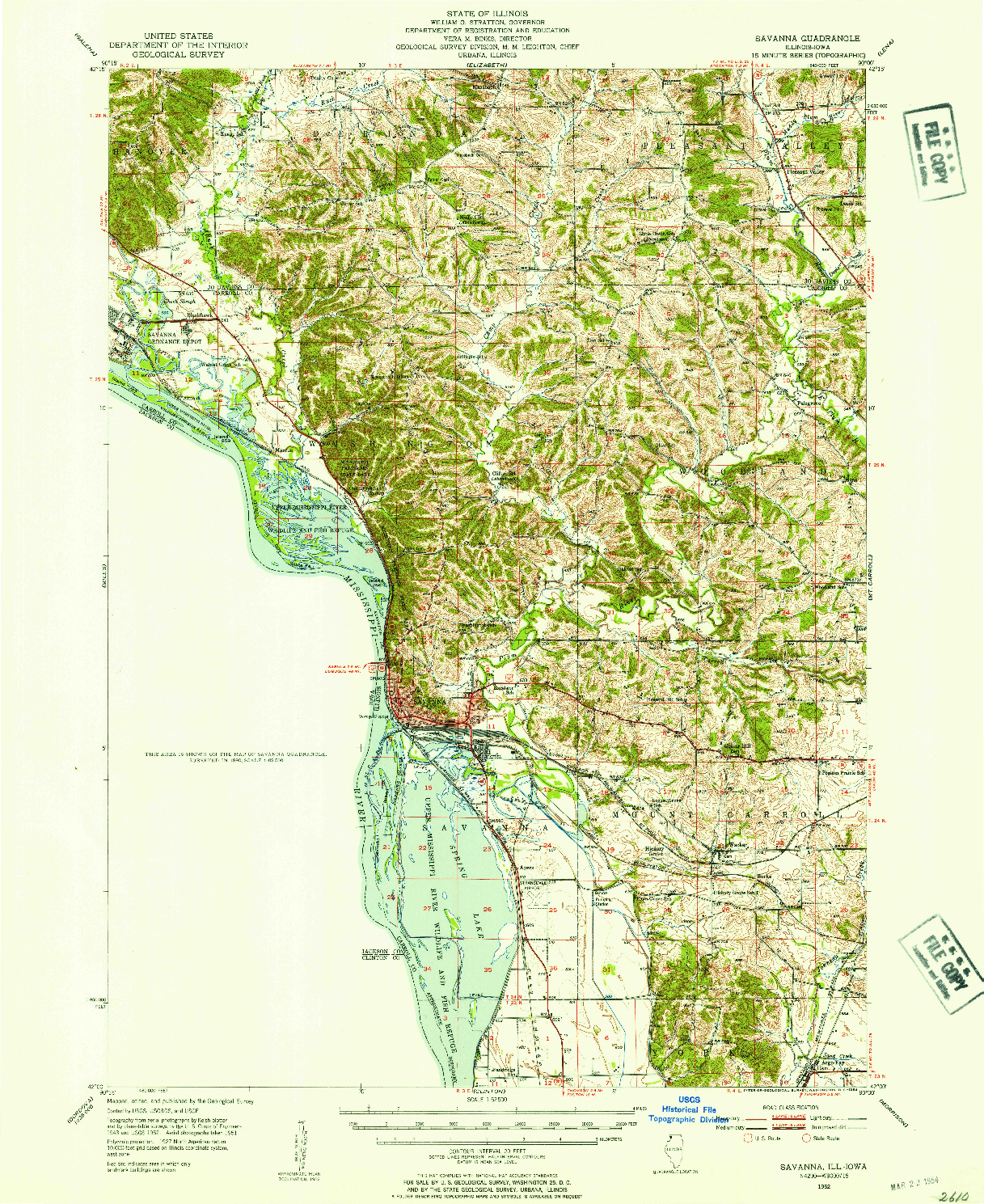 USGS 1:62500-SCALE QUADRANGLE FOR SAVANNA, IL 1952
