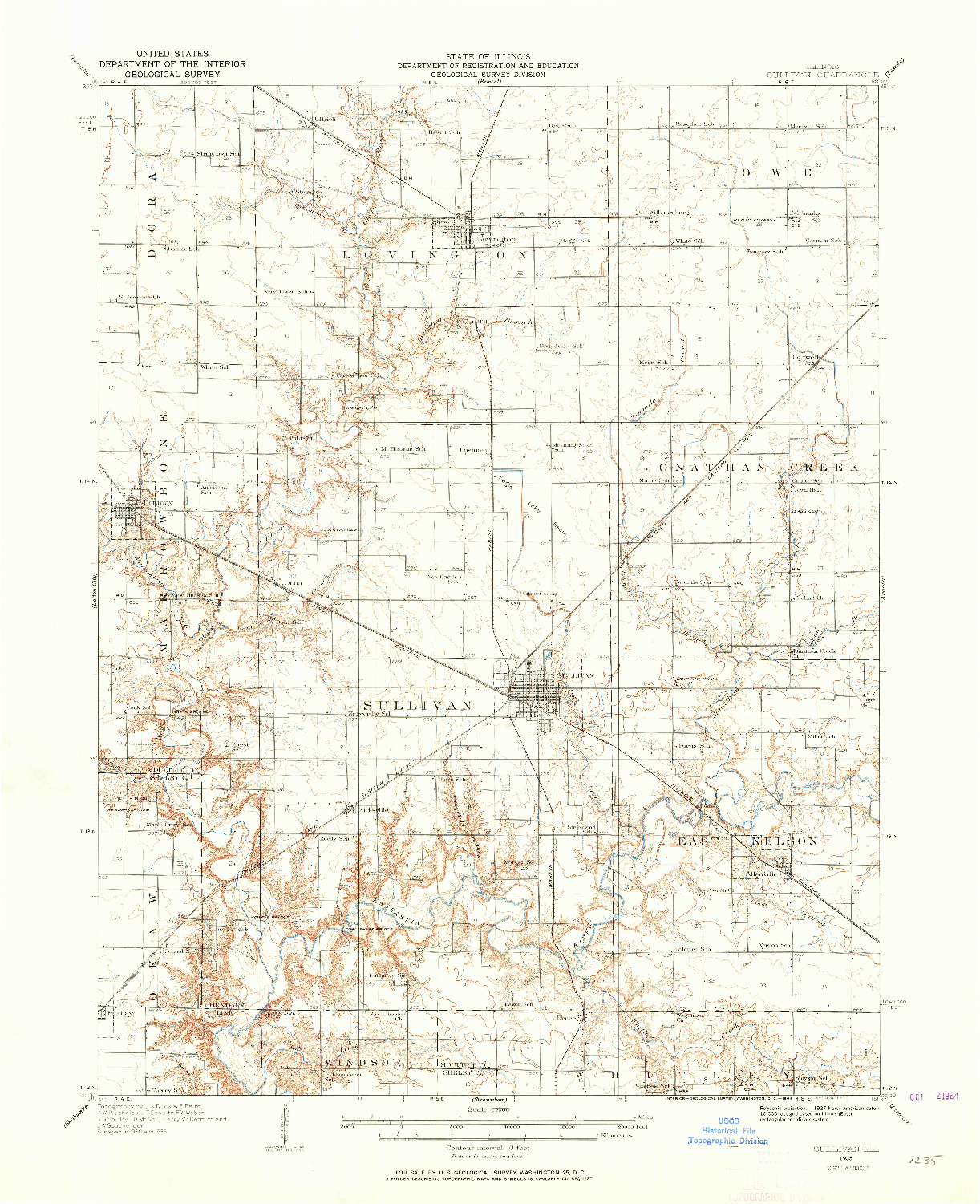 USGS 1:62500-SCALE QUADRANGLE FOR SULLIVAN, IL 1935