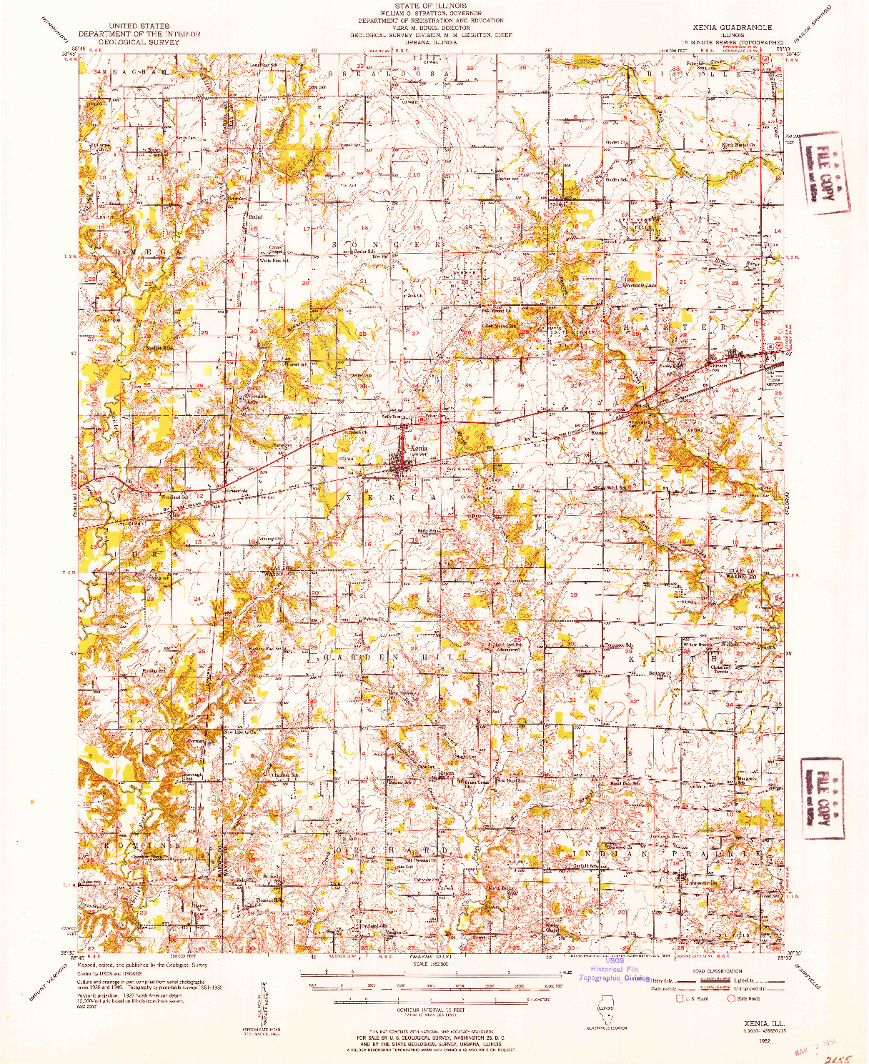 USGS 1:62500-SCALE QUADRANGLE FOR XENIA, IL 1952