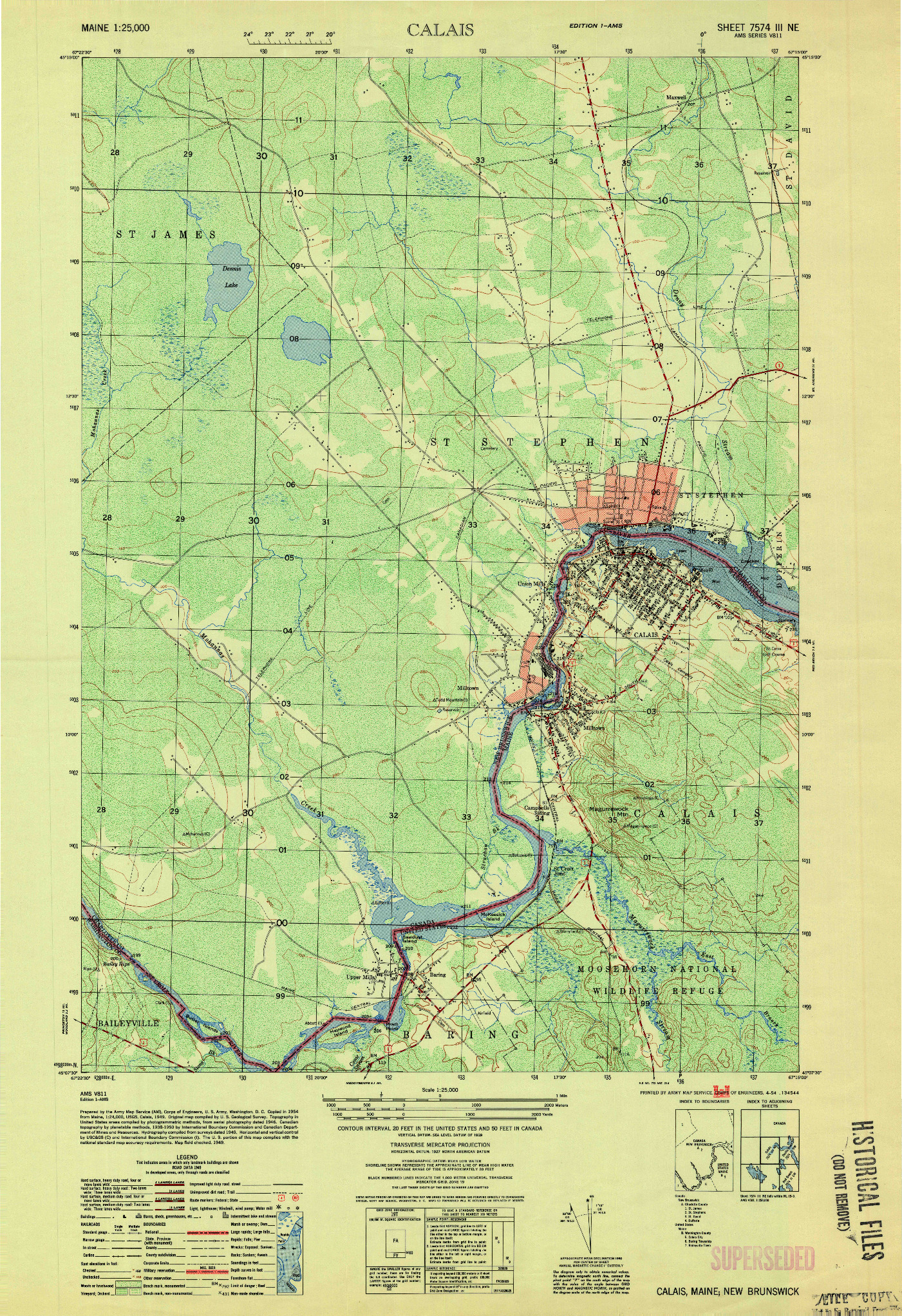 USGS 1:25000-SCALE QUADRANGLE FOR CALAIS, ME 1954