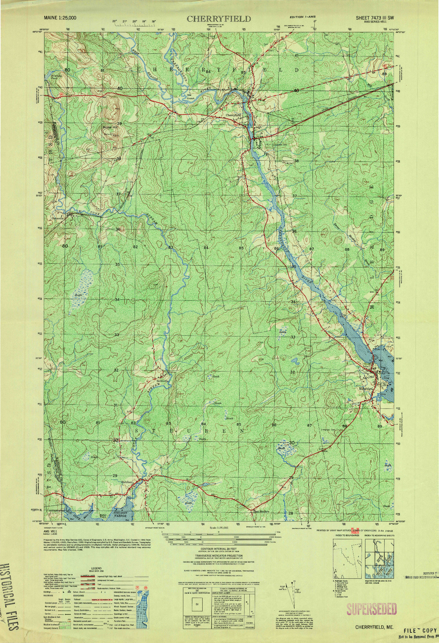 USGS 1:25000-SCALE QUADRANGLE FOR CHERRYFIELD, ME 1954