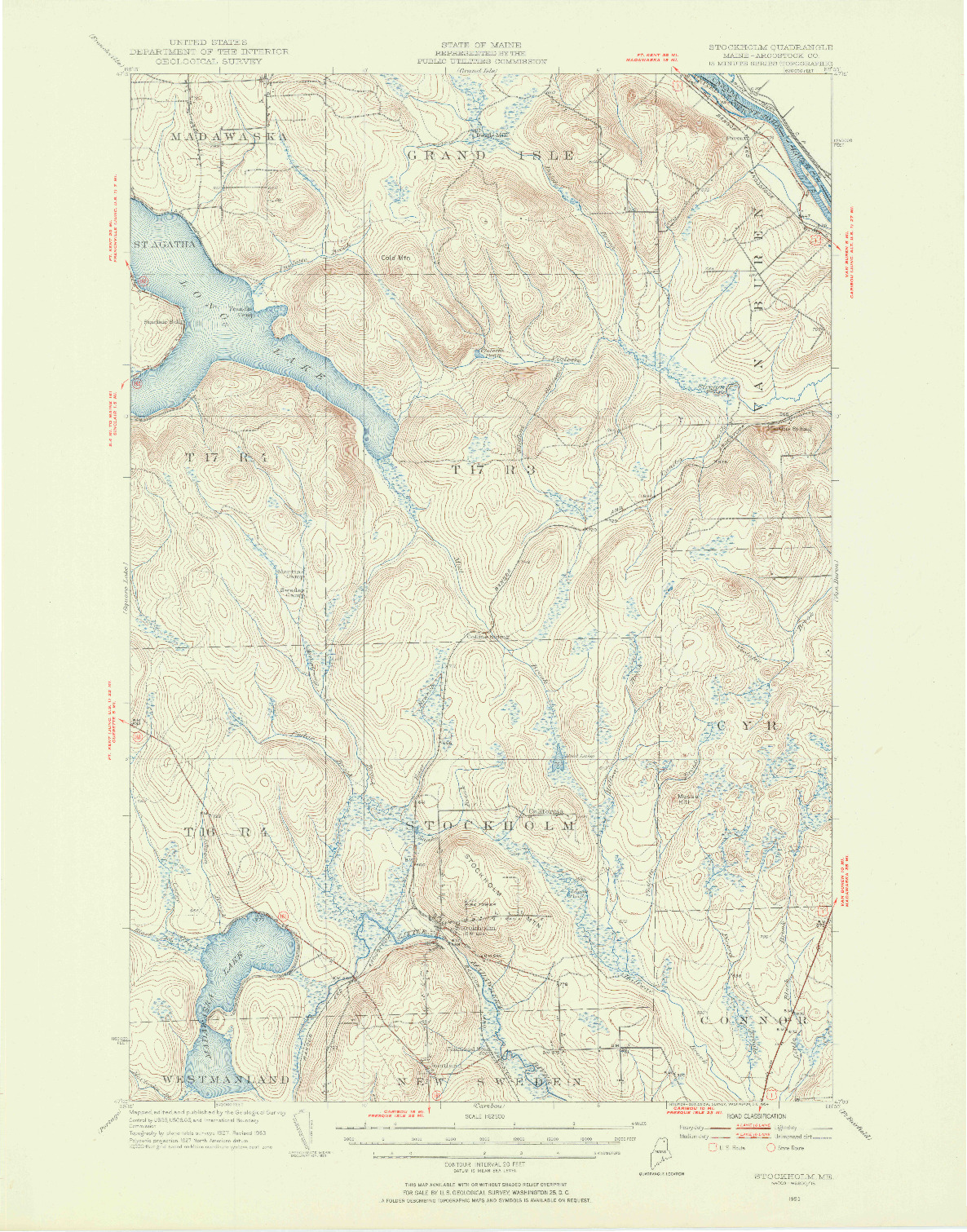 USGS 1:62500-SCALE QUADRANGLE FOR STOCKHOLM, ME 1953