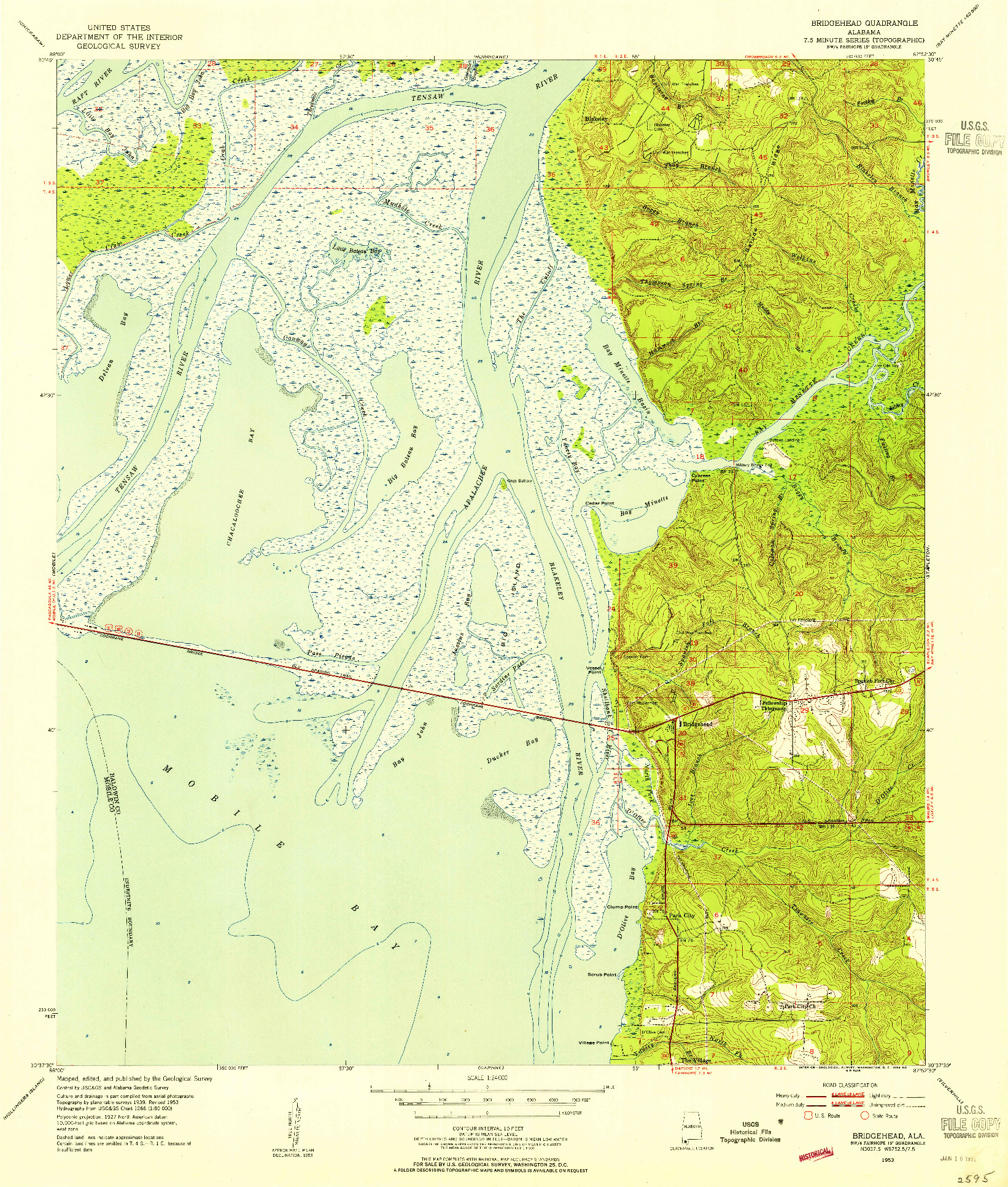 USGS 1:24000-SCALE QUADRANGLE FOR BRIDGEHEAD, AL 1953
